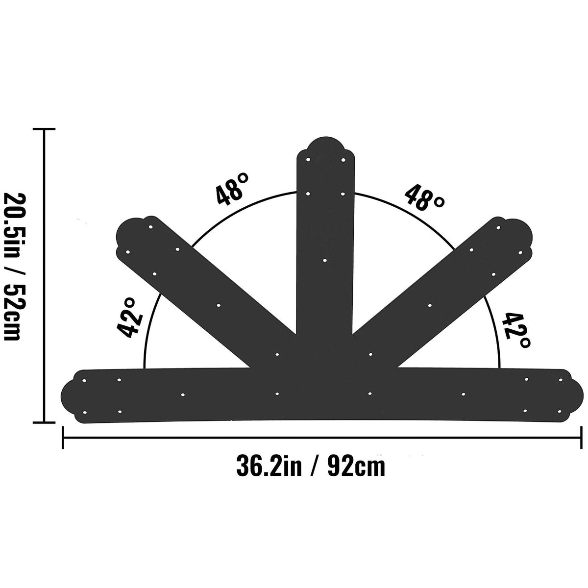 Gable Plate, Black Powder-Coated Truss Connector Plates, 12:12 Pitch Gable Bracket, 4 mm / 0.16\" Steel Truss Nail Plates, Decorative Gable Plate with Bolts for Wooden Beam Use