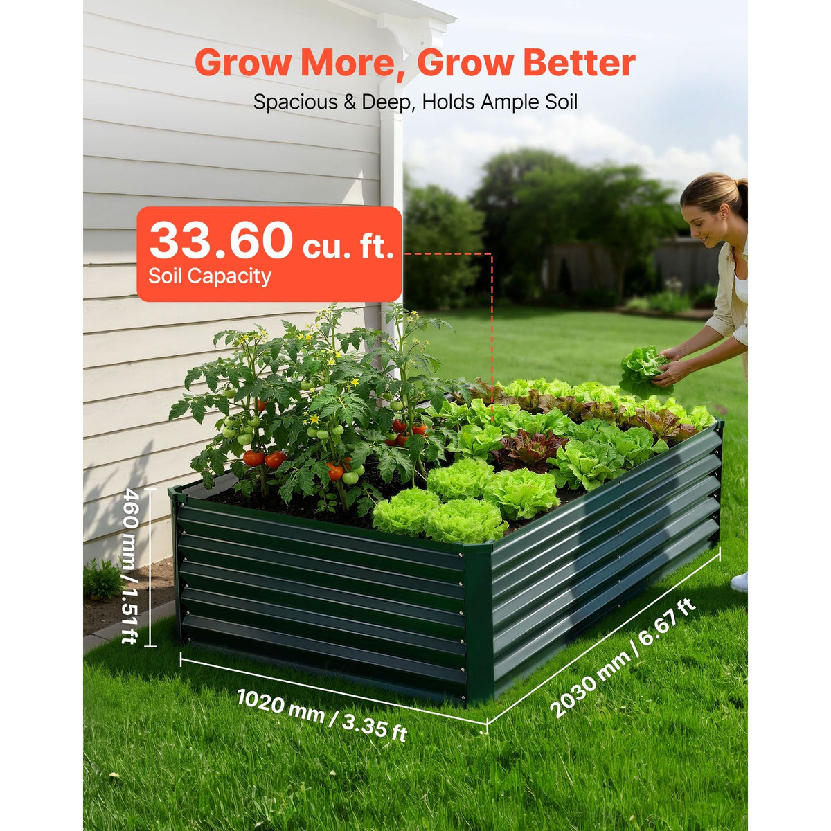 Galvanized Raised Garden Bed, 6.67 x 3.35 x 1.51 ft, Rectangular Metal Planter Box Kit Outdoor, Rustproof Elevated Planting Box with Gloves, Alu-Zinc, for Growing Flowers Vegetables, Dark Green