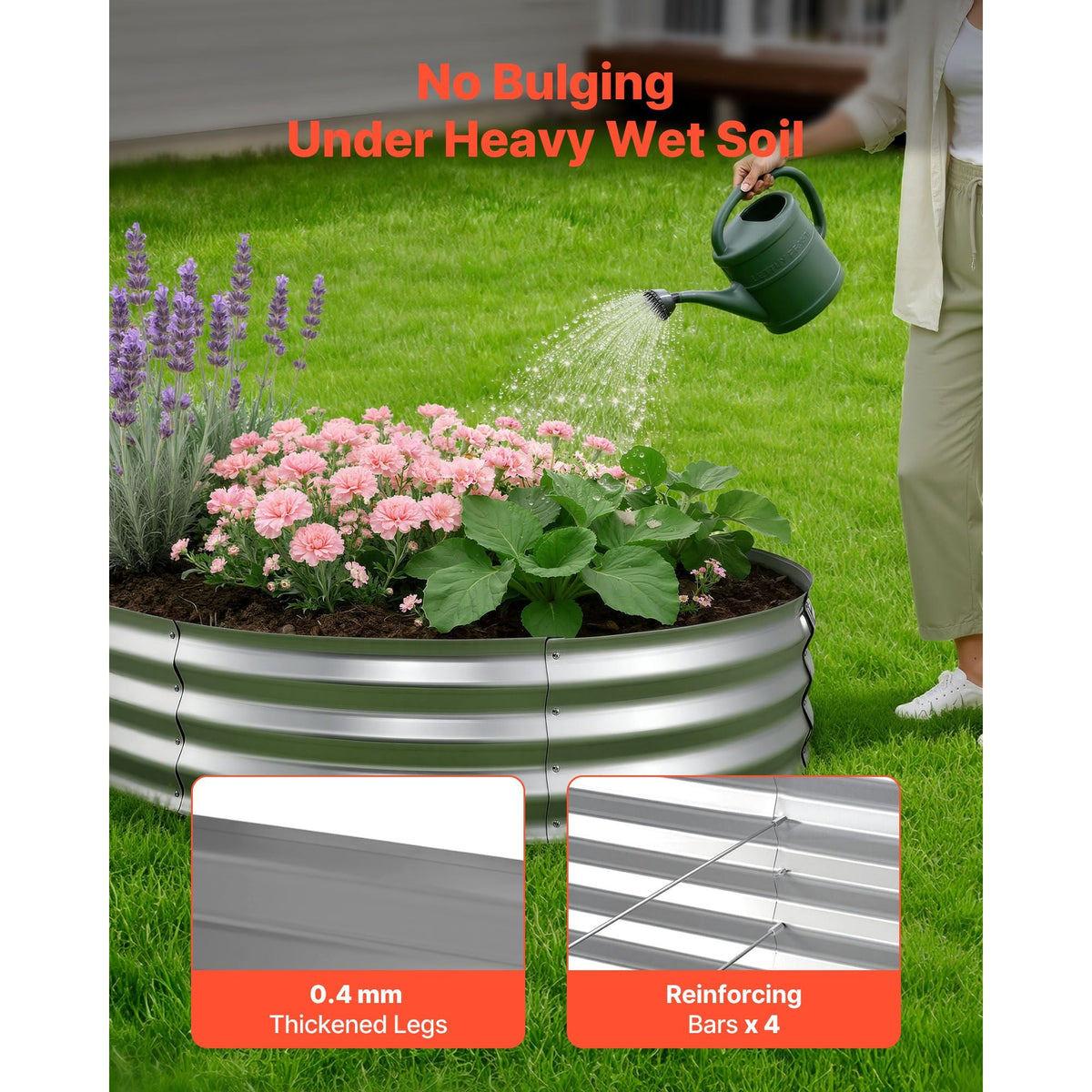 Galvanized Raised Garden Bed, 8 x 4 x 1 ft, Oval Metal Planter Box Kit Outdoor, Bottomless Elevated Garden Box with Gloves, Rustproof Alu-Zinc, for Planting Flowers Fruits Vegetables, Silver