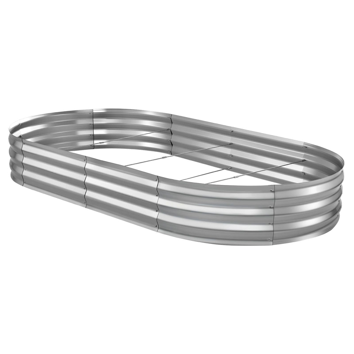 Galvanized Raised Garden Bed, 8 x 4 x 1 ft, Oval Metal Planter Box Kit Outdoor, Bottomless Elevated Garden Box with Gloves, Rustproof Alu-Zinc, for Planting Flowers Fruits Vegetables, Silver