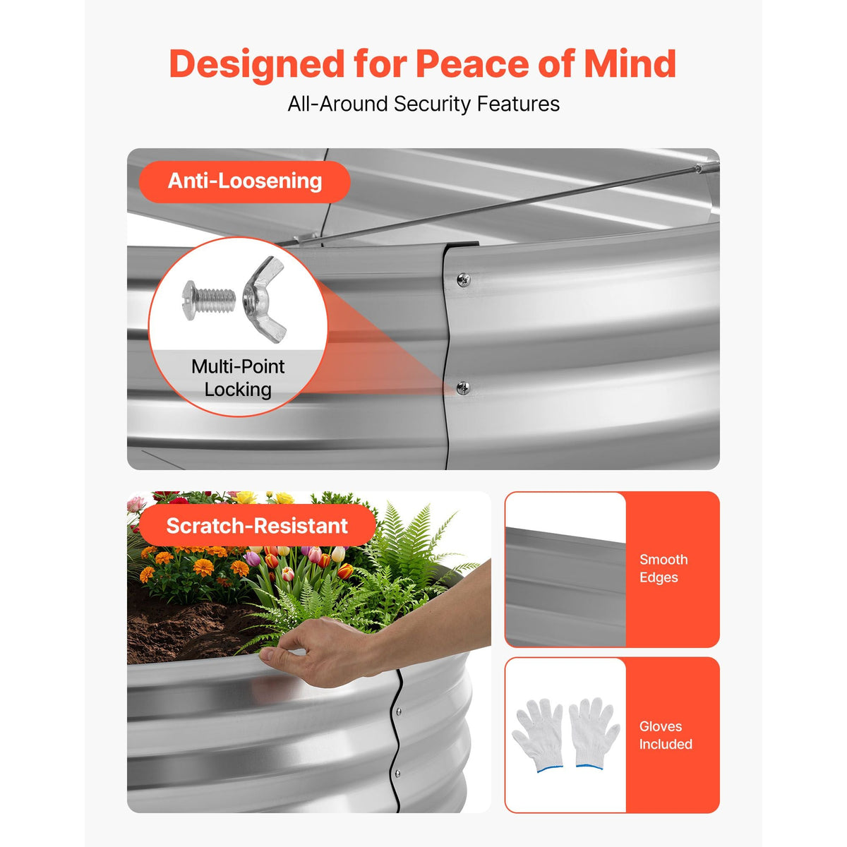 Galvanized Raised Garden Bed, 8 x 4 x 1 ft, Oval Metal Planter Box Kit Outdoor, Bottomless Elevated Garden Box with Gloves, Rustproof Alu-Zinc, for Planting Flowers Fruits Vegetables, Silver