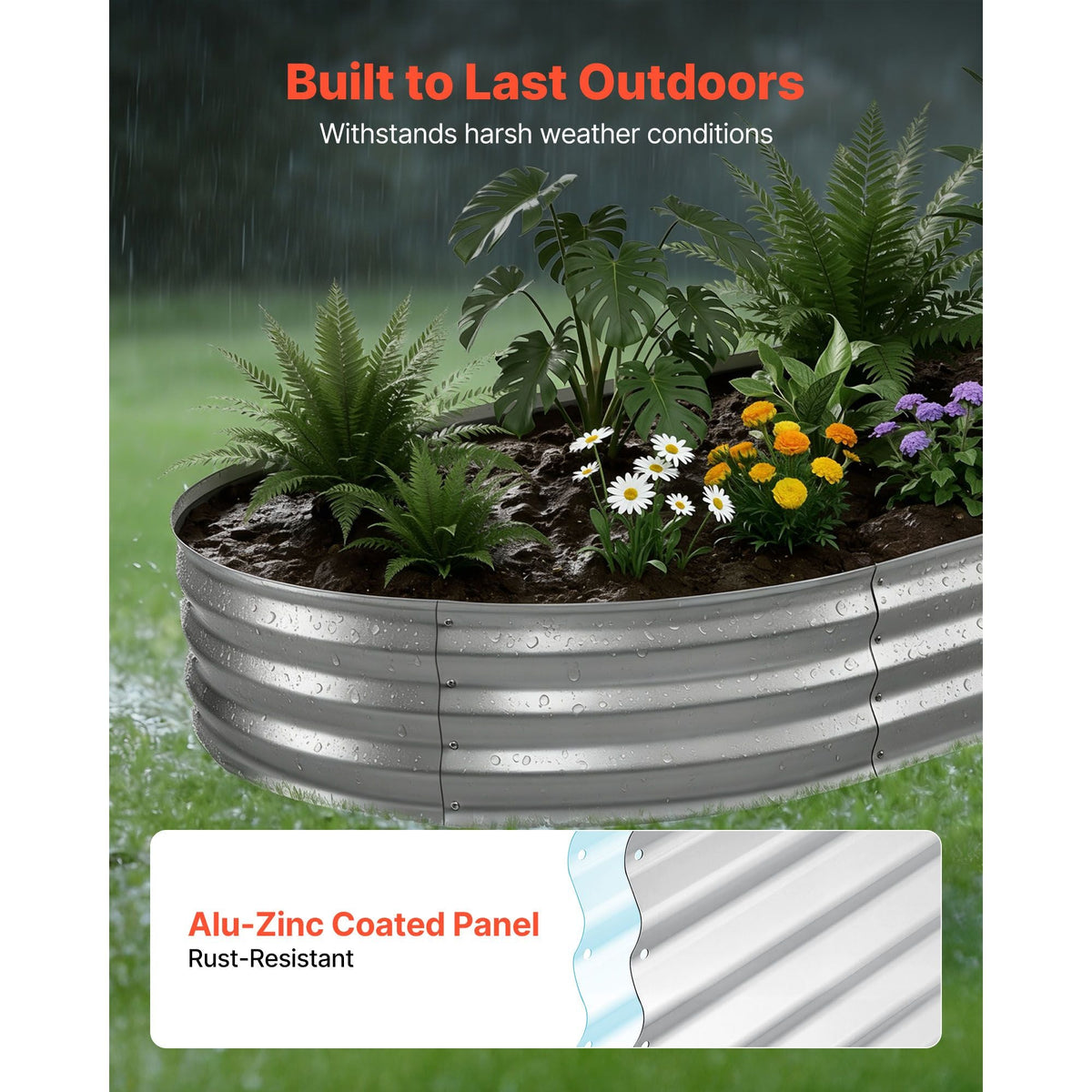 Galvanized Raised Garden Bed, 8 x 4 x 1 ft, Oval Metal Planter Box Kit Outdoor, Bottomless Elevated Garden Box with Gloves, Rustproof Alu-Zinc, for Planting Flowers Fruits Vegetables, Silver