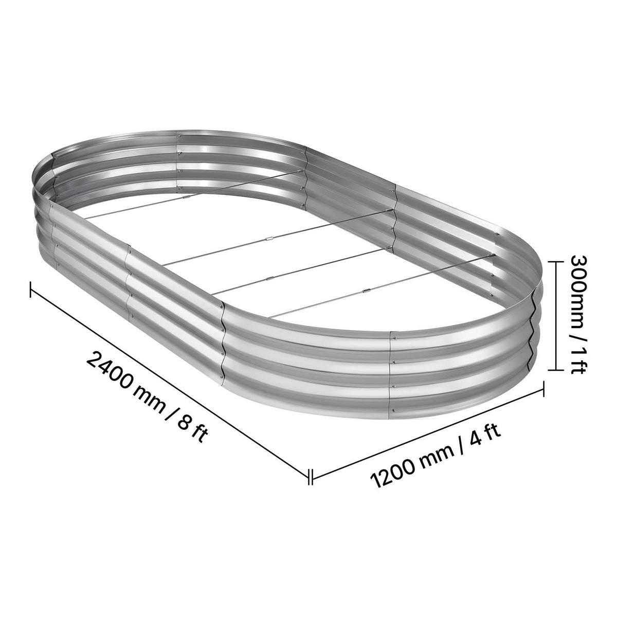 Galvanized Raised Garden Bed, 8 x 4 x 1 ft, Oval Metal Planter Box Kit Outdoor, Bottomless Elevated Garden Box with Gloves, Rustproof Alu-Zinc, for Planting Flowers Fruits Vegetables, Silver