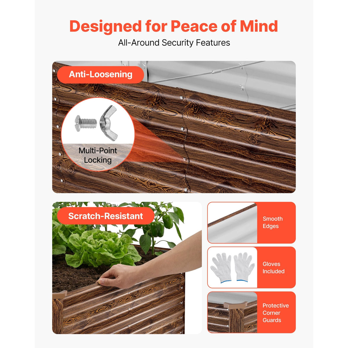 Galvanized Raised Garden Bed, 8 x 4 x 2 ft, Rectangular Metal Planter Box Kit Outdoor, Bottomless Elevated Planting Box with Gloves, Alu-Zinc, for Growing Flowers Vegetables, Deep Wood Grain