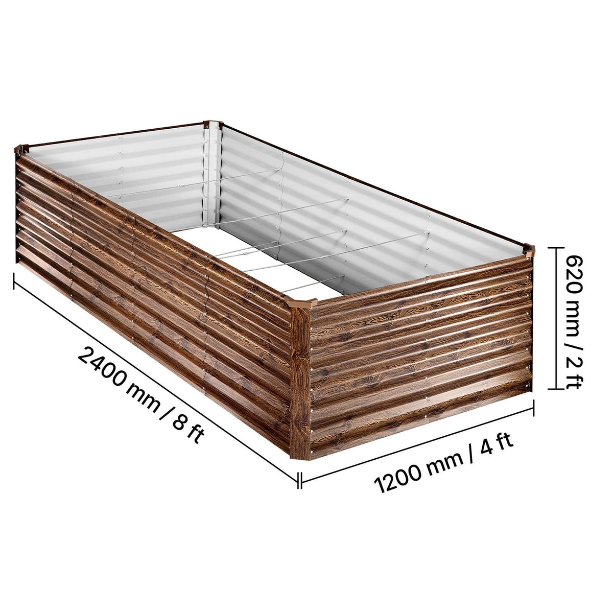 Galvanized Raised Garden Bed, 8 x 4 x 2 ft, Rectangular Metal Planter Box Kit Outdoor, Bottomless Elevated Planting Box with Gloves, Alu-Zinc, for Growing Flowers Vegetables, Deep Wood Grain
