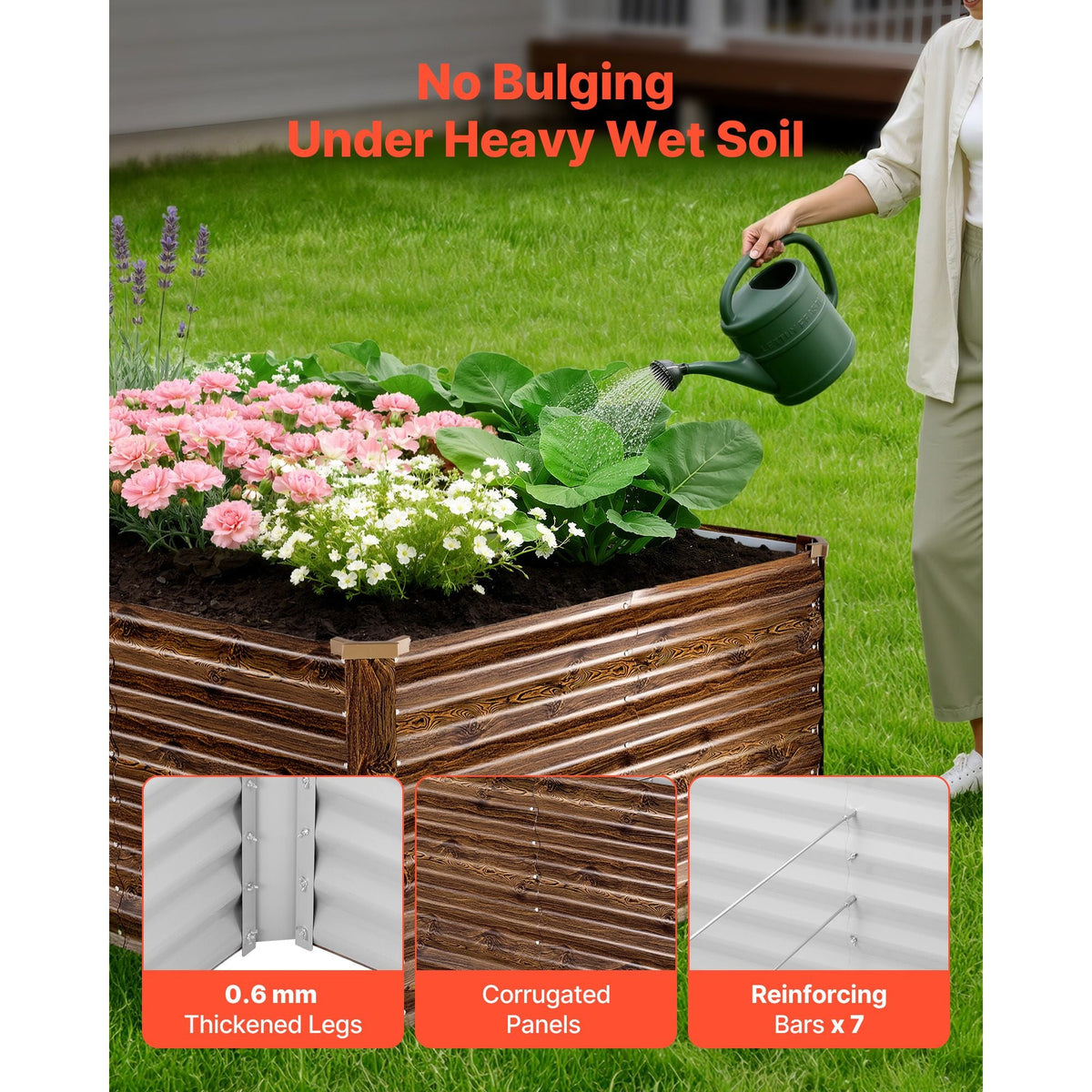 Galvanized Raised Garden Bed, 8 x 4 x 2 ft, Rectangular Metal Planter Box Kit Outdoor, Bottomless Elevated Planting Box with Gloves, Alu-Zinc, for Growing Flowers Vegetables, Deep Wood Grain