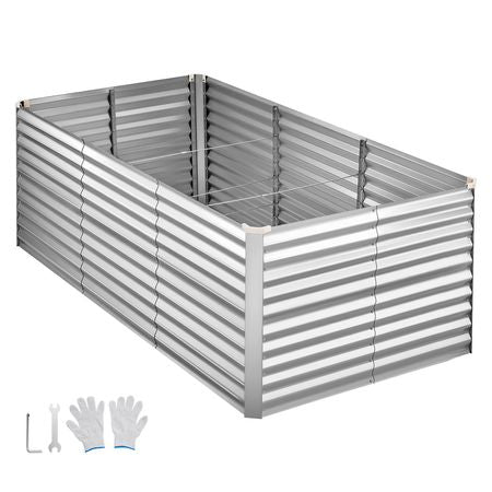 Galvanized Raised Garden Bed, 8 x 4 x 3 ft, Rectangular Metal Planter Box Kit Outdoor, Bottomless Elevated Planting Box with Gloves, Rustproof Alu-Zinc, for Growing Flowers Vegetables, Silver