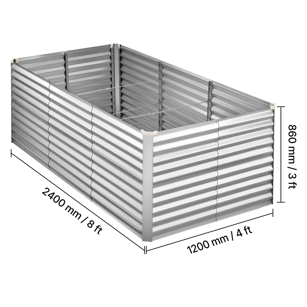 Galvanized Raised Garden Bed, 8 x 4 x 3 ft, Rectangular Metal Planter Box Kit Outdoor, Bottomless Elevated Planting Box with Gloves, Rustproof Alu-Zinc, for Growing Flowers Vegetables, Silver