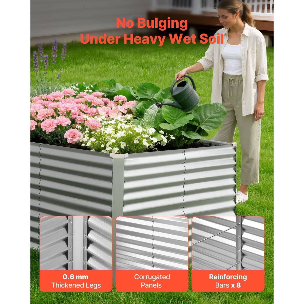 Galvanized Raised Garden Bed, 8 x 4 x 3 ft, Rectangular Metal Planter Box Kit Outdoor, Bottomless Elevated Planting Box with Gloves, Rustproof Alu-Zinc, for Growing Flowers Vegetables, Silver