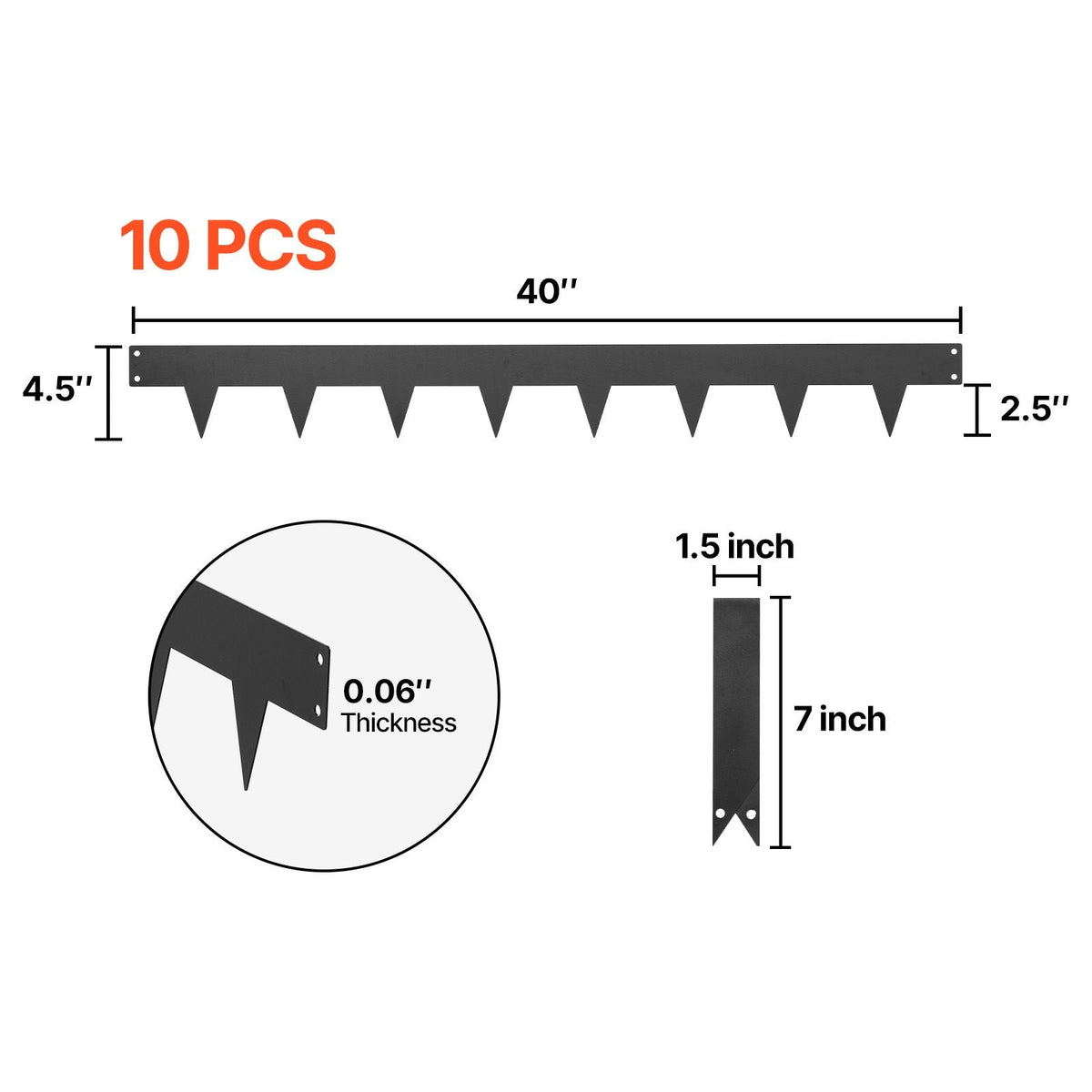 Galvanized Steel Landscape Edging, 10-Pack 40 x 4.5 Inch Metal Edging for Landscaping with 11 Mounting Clips, Heavy Duty Metal Garden Edge Border for Flower Bed, Yard Pathway, Black