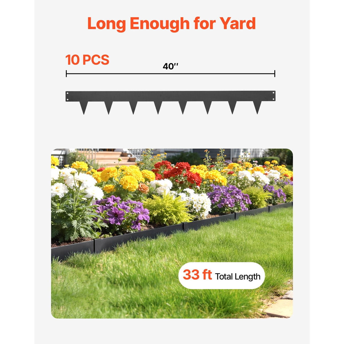 Galvanized Steel Landscape Edging, 10-Pack 40 x 4.5 Inch Metal Edging for Landscaping with 11 Mounting Clips, Heavy Duty Metal Garden Edge Border for Flower Bed, Yard Pathway, Black