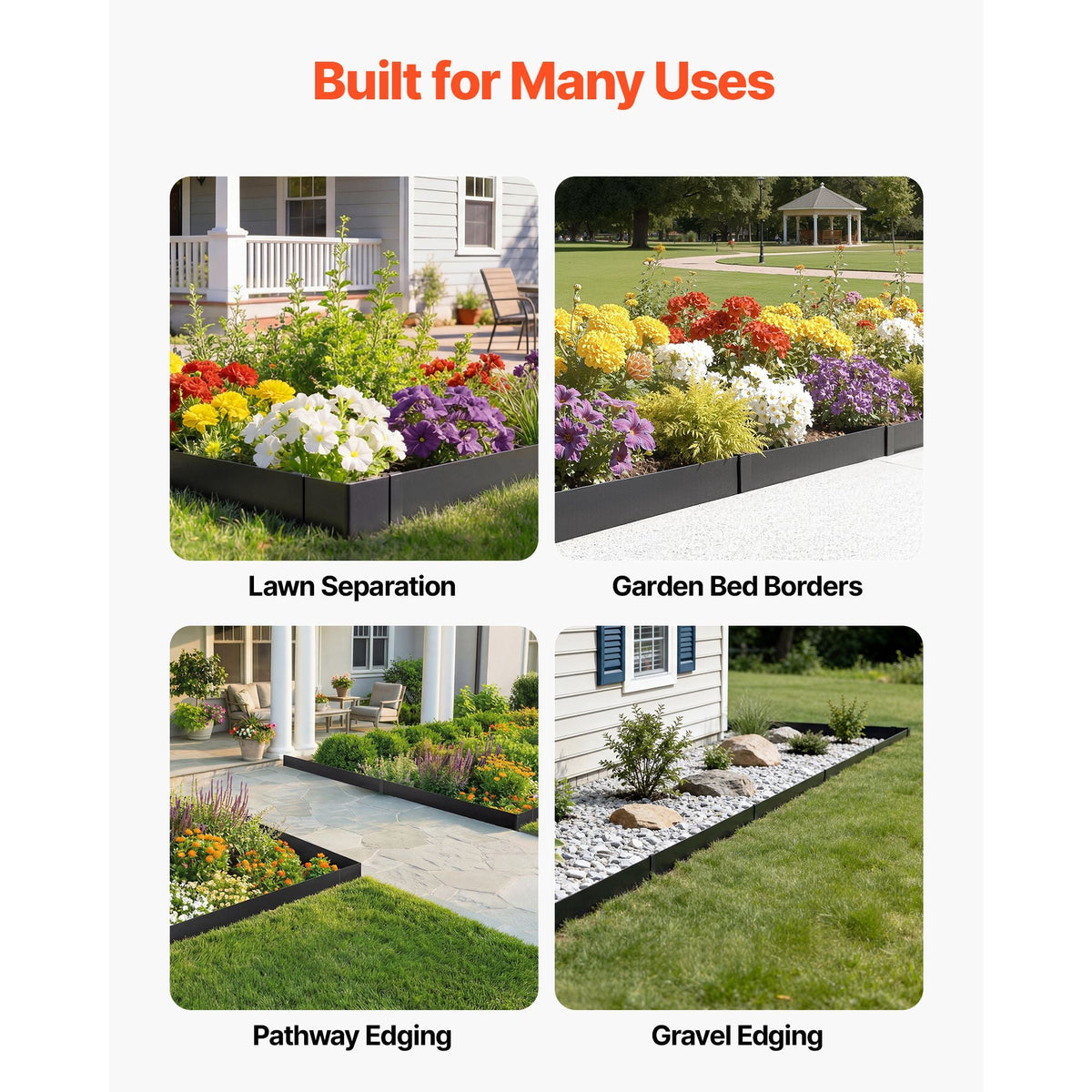 Galvanized Steel Landscape Edging, 12-Pack 40 x 6 Inch Metal Edging for Landscaping with 14 Mounting Clips, Heavy Duty Metal Garden Edge Border for Flower Bed, Yard Pathway, Black