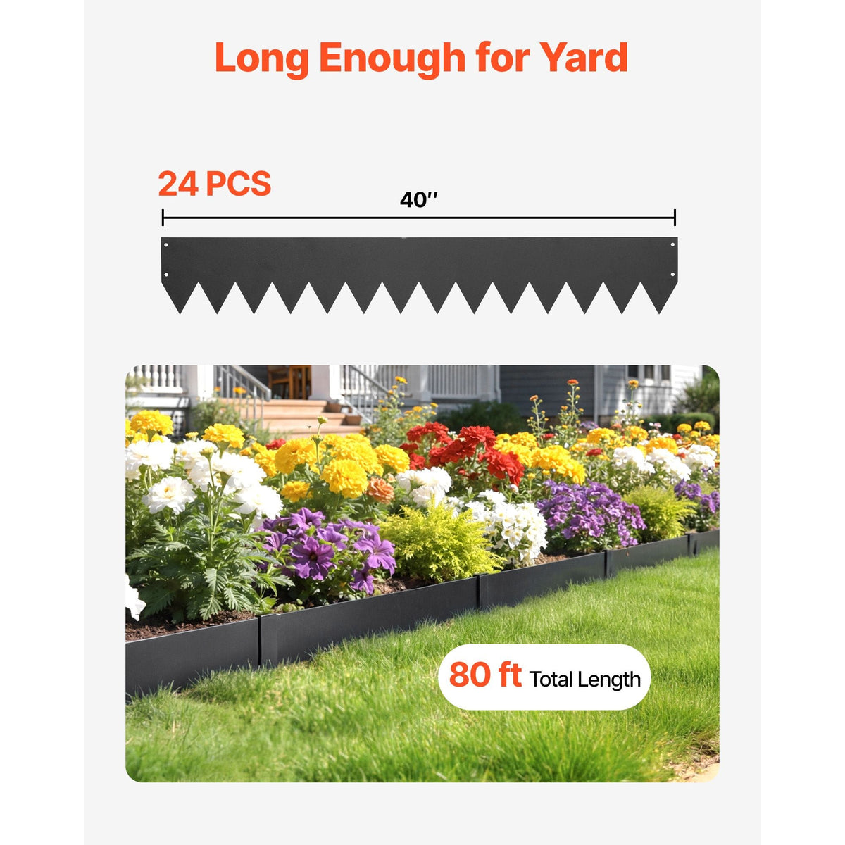 Galvanized Steel Landscape Edging, 24-Pack 40 x 6 Inch Metal Edging for Landscaping with 26 Mounting Clips, Heavy Duty Metal Garden Edge Border for Flower Bed, Yard Pathway, Black