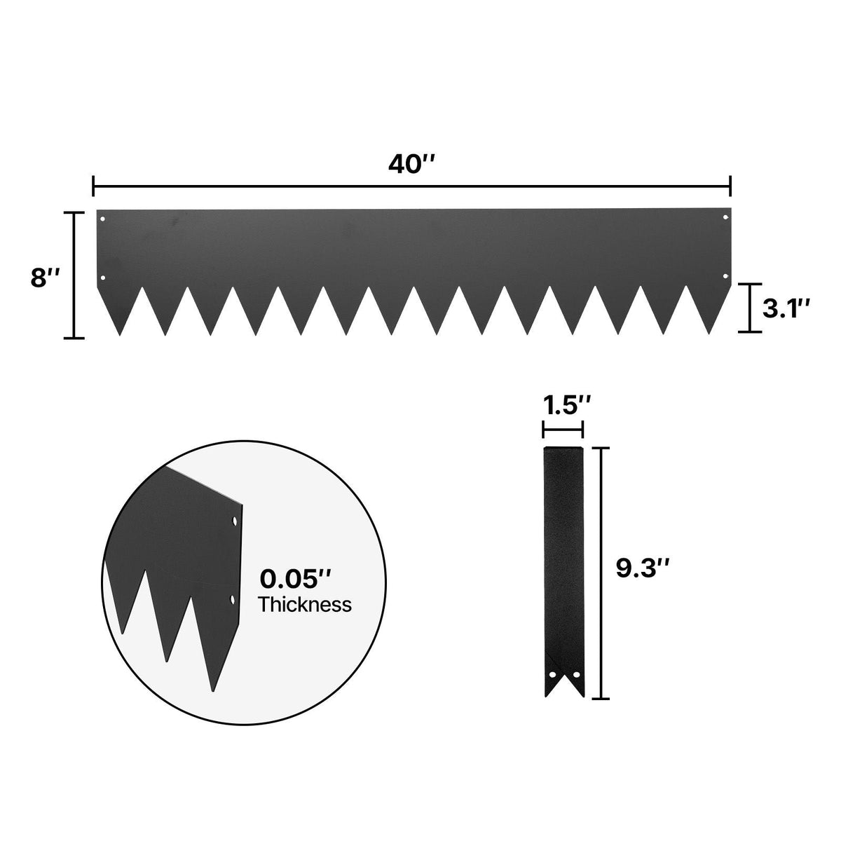 Galvanized Steel Landscape Edging, 24-Pack 40 x 8 Inch Metal Edging for Landscaping with 26 Mounting Clips, Heavy Duty Metal Garden Edge Border for Flower Bed, Yard Pathway, Black