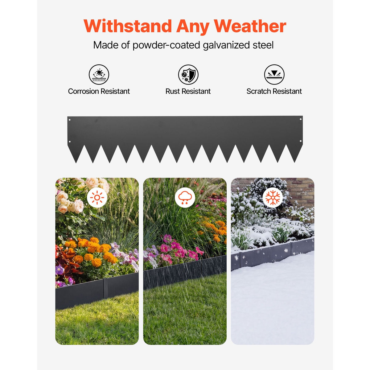 Galvanized Steel Landscape Edging, 24-Pack 40 x 8 Inch Metal Edging for Landscaping with 26 Mounting Clips, Heavy Duty Metal Garden Edge Border for Flower Bed, Yard Pathway, Black