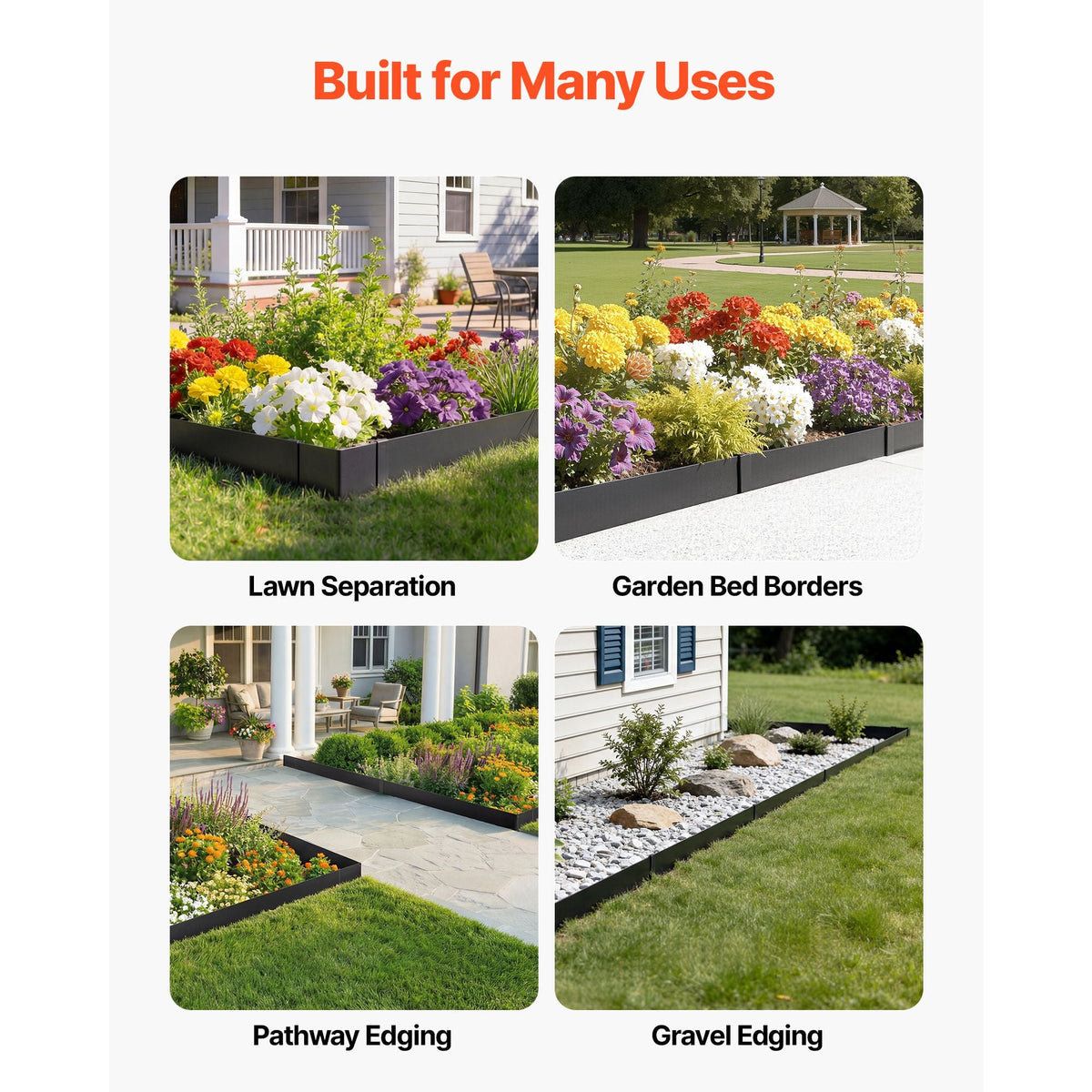Galvanized Steel Landscape Edging, 24-Pack 40 x 8 Inch Metal Edging for Landscaping with 26 Mounting Clips, Heavy Duty Metal Garden Edge Border for Flower Bed, Yard Pathway, Black