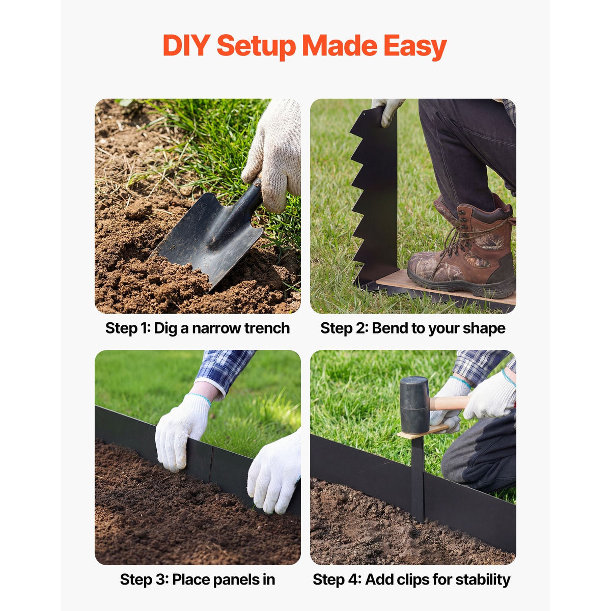 Galvanized Steel Landscape Edging, 24-Pack 40 x 8 Inch Metal Edging for Landscaping with 26 Mounting Clips, Heavy Duty Metal Garden Edge Border for Flower Bed, Yard Pathway, Black