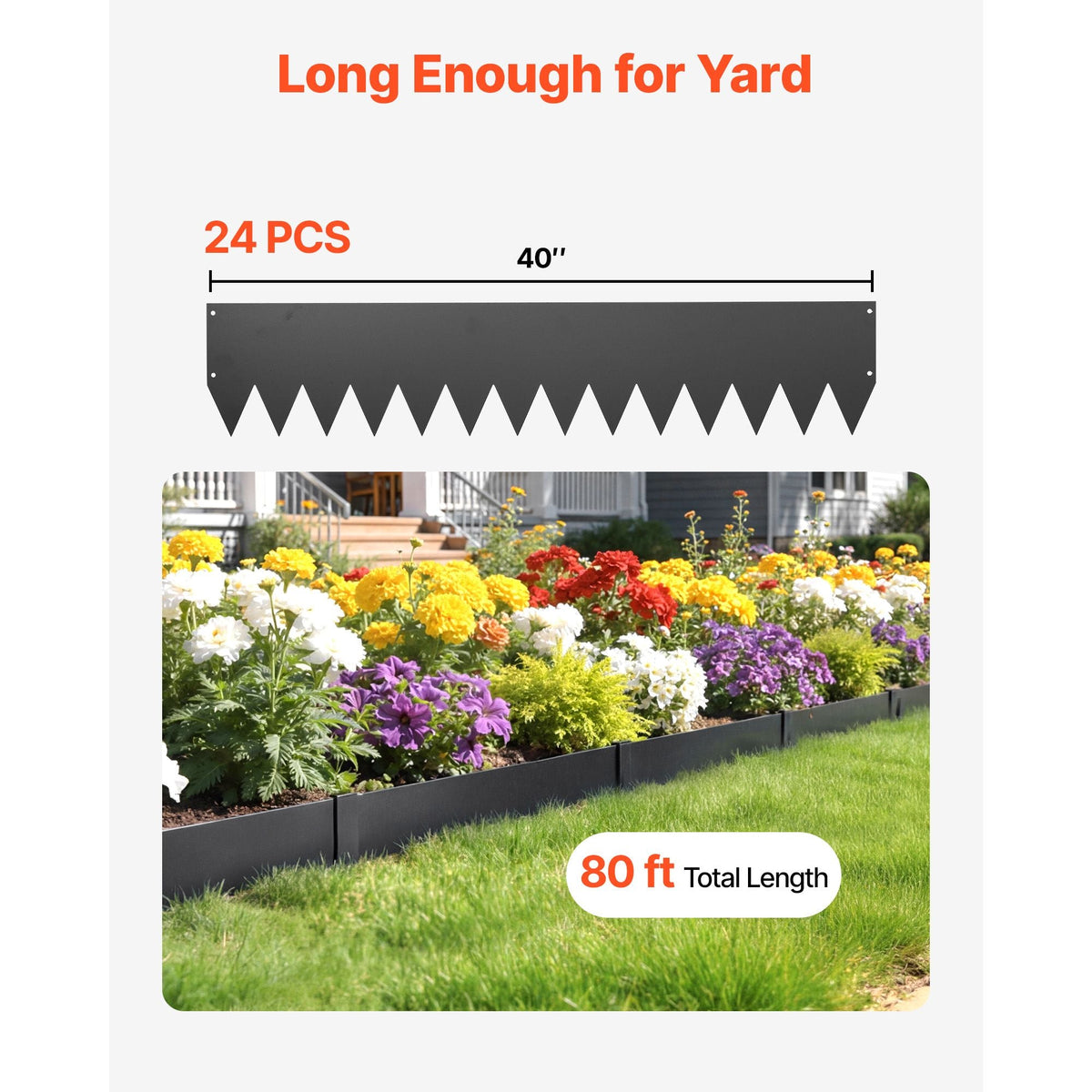 Galvanized Steel Landscape Edging, 24-Pack 40 x 8 Inch Metal Edging for Landscaping with 26 Mounting Clips, Heavy Duty Metal Garden Edge Border for Flower Bed, Yard Pathway, Black