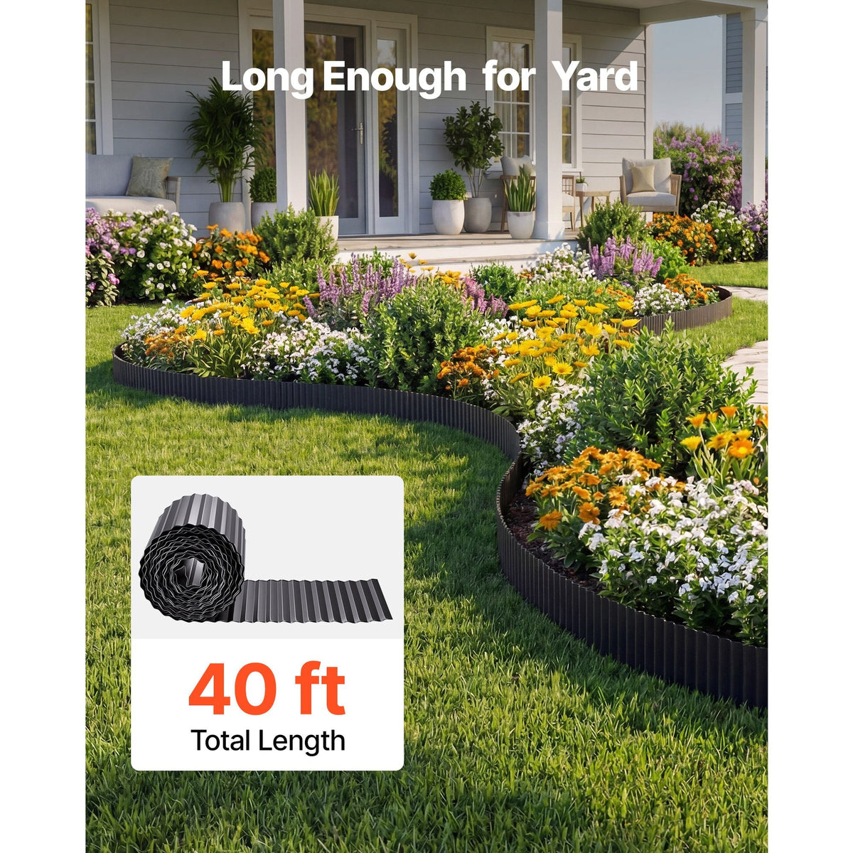Galvanized Steel Landscape Edging, 40 ft x 12 in Metal Edging for Landscaping with Gloves, Easy-to-Install Bendable Metal Strips, Heavy Duty Metal Garden Edge Border for Flower Bed, Yard Pathway
