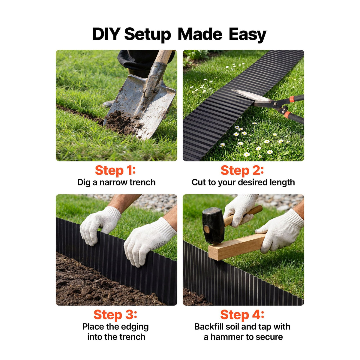 Galvanized Steel Landscape Edging, 40 ft x 12 in Metal Edging for Landscaping with Gloves, Easy-to-Install Bendable Metal Strips, Heavy Duty Metal Garden Edge Border for Flower Bed, Yard Pathway