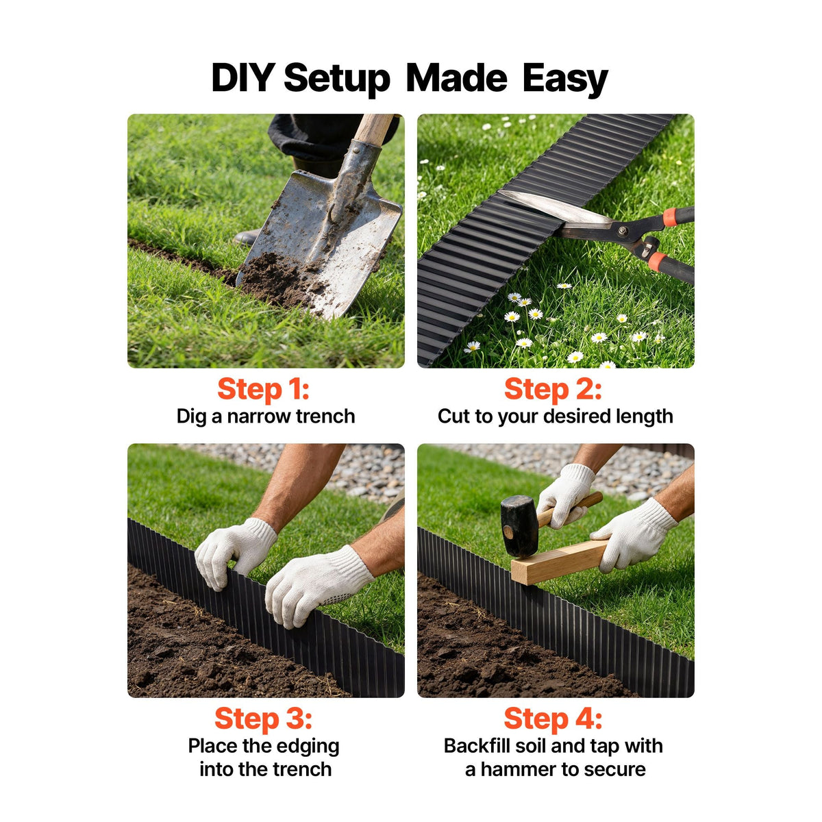 Galvanized Steel Landscape Edging, 40 ft x 6 in Metal Edging for Landscaping with Gloves, Easy-to-Install Bendable Metal Strips, Heavy Duty Metal Garden Edge Border for Flower Bed, Yard Pathway