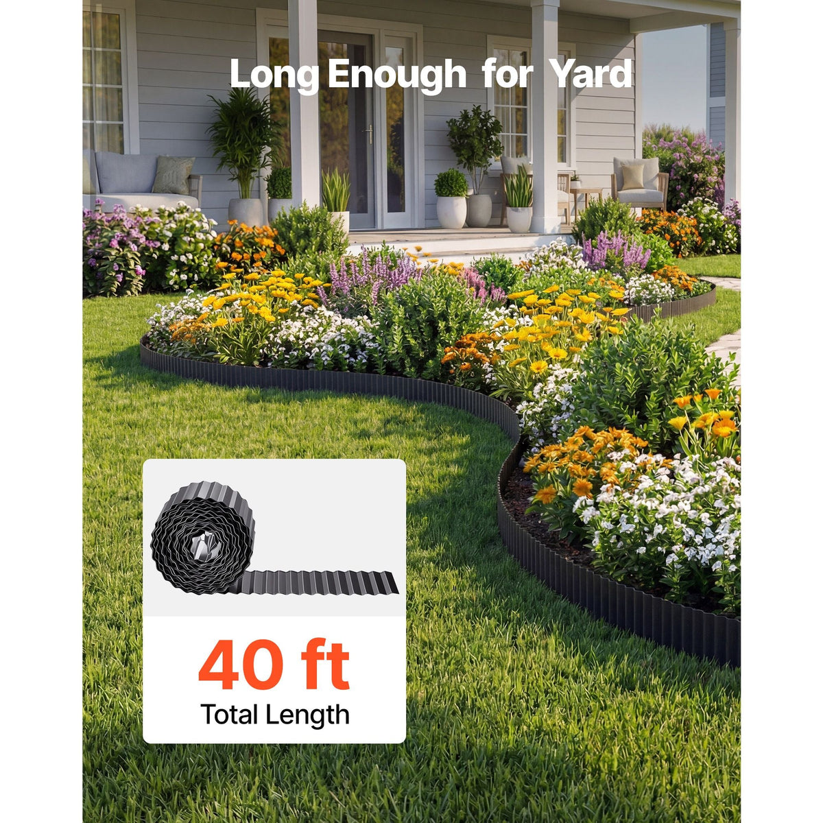 Galvanized Steel Landscape Edging, 40 ft x 6 in Metal Edging for Landscaping with Gloves, Easy-to-Install Bendable Metal Strips, Heavy Duty Metal Garden Edge Border for Flower Bed, Yard Pathway