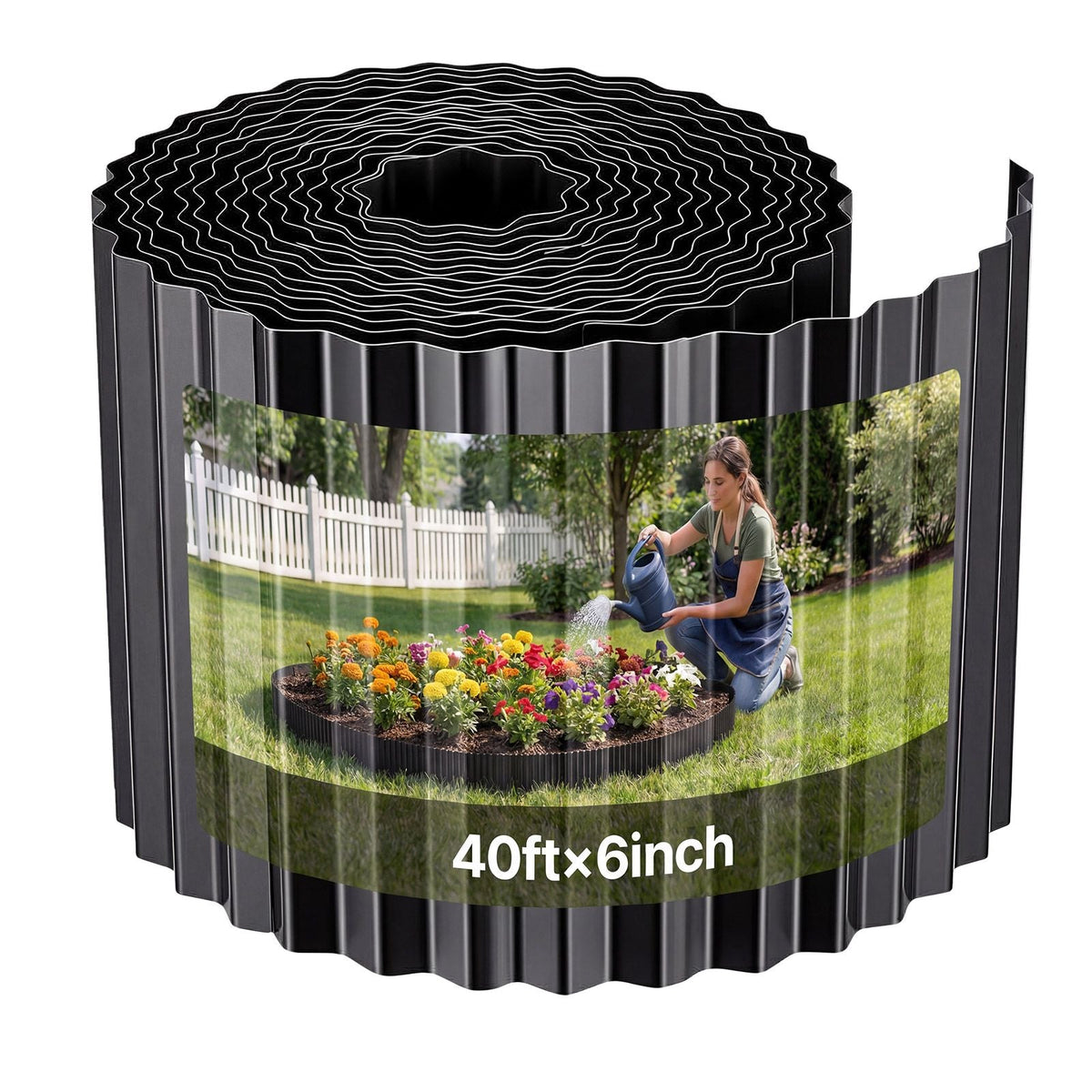 Galvanized Steel Landscape Edging, 40 ft x 6 in Metal Edging for Landscaping with Gloves, Easy-to-Install Bendable Metal Strips, Heavy Duty Metal Garden Edge Border for Flower Bed, Yard Pathway