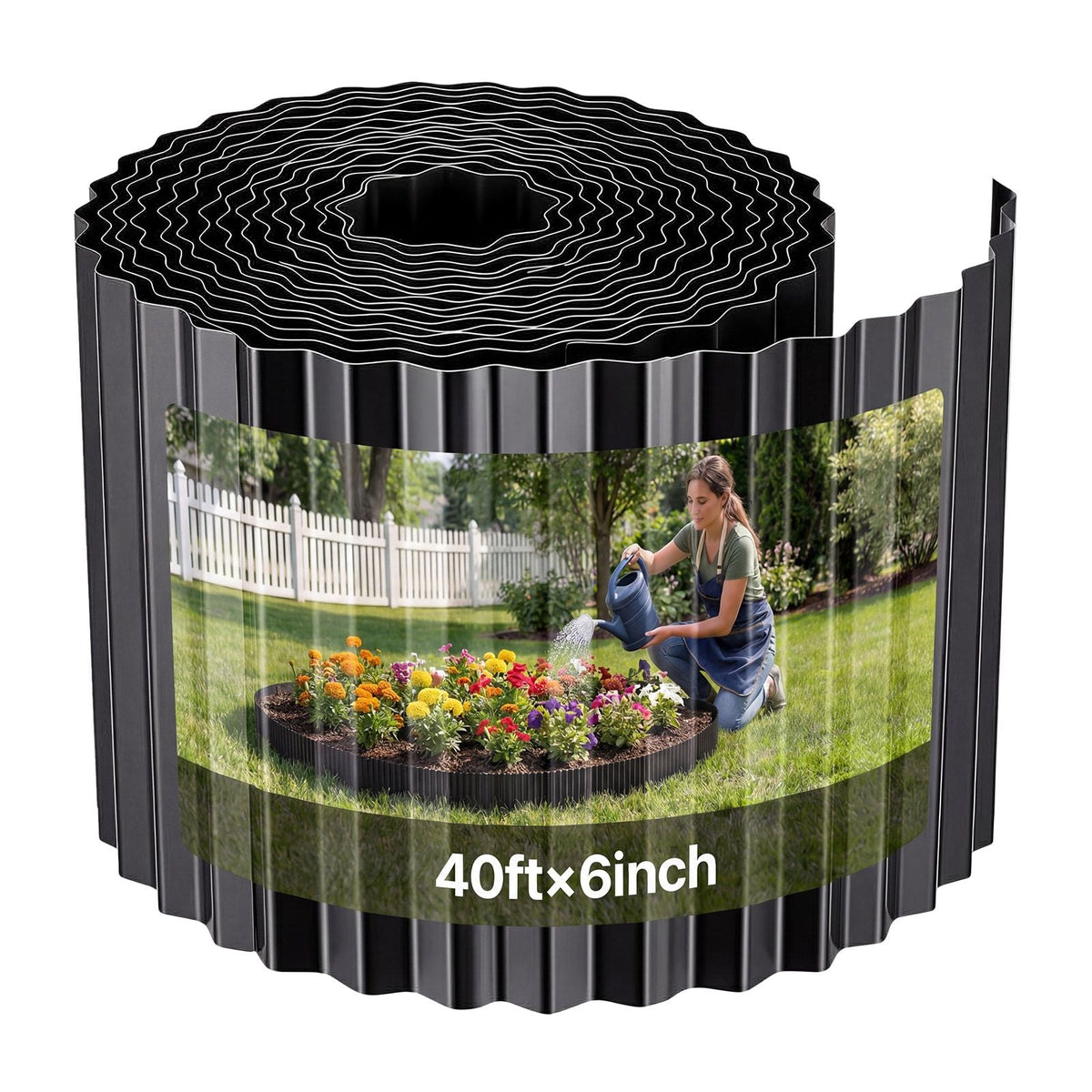 Galvanized Steel Landscape Edging, 40 ft x 6 in Metal Edging for Landscaping with Gloves, Easy-to-Install Bendable Metal Strips, Heavy Duty Metal Garden Edge Border for Flower Bed, Yard Pathway