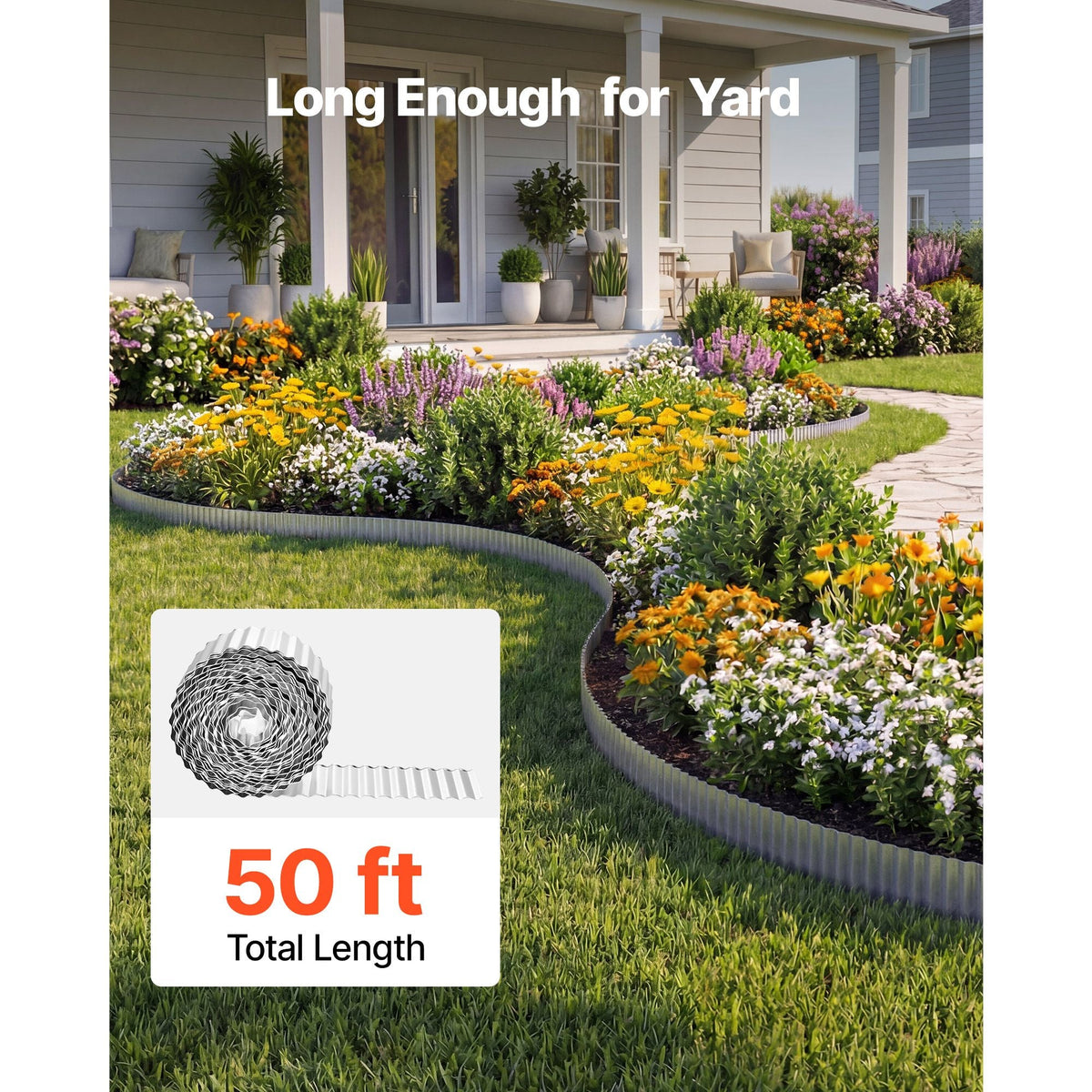 Galvanized Steel Landscape Edging, 50 ft x 6 in Metal Edging for Landscaping with Gloves, Easy-to-Install Bendable Metal Strips, Heavy Duty Metal Garden Edge Border for Flower Bed, Yard Pathway