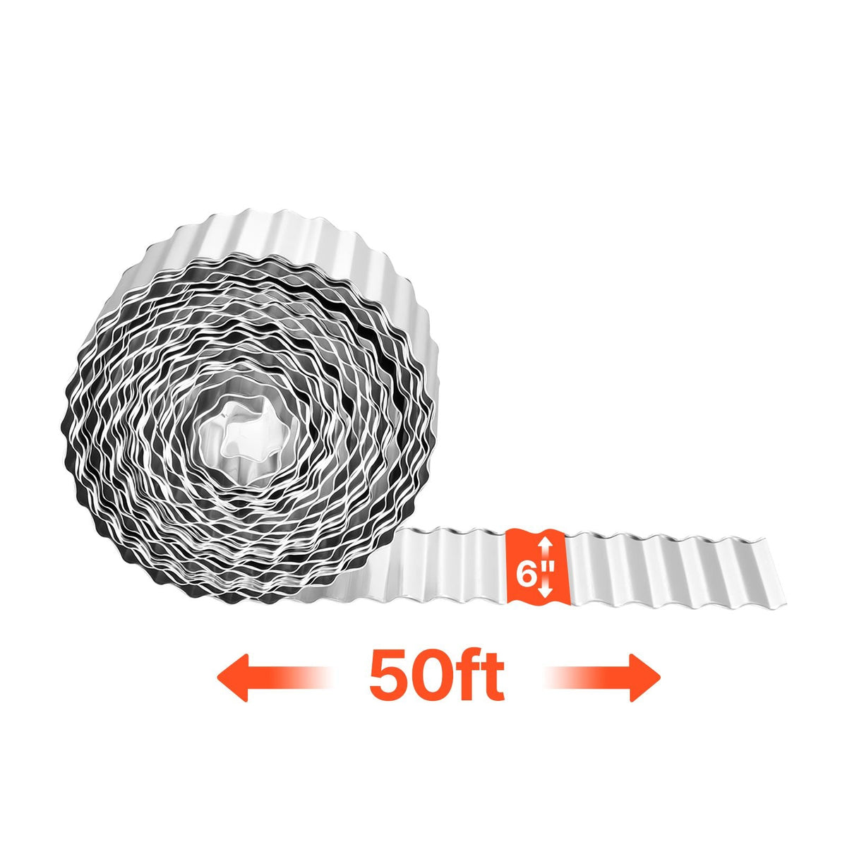 Galvanized Steel Landscape Edging, 50 ft x 6 in Metal Edging for Landscaping with Gloves, Easy-to-Install Bendable Metal Strips, Heavy Duty Metal Garden Edge Border for Flower Bed, Yard Pathway