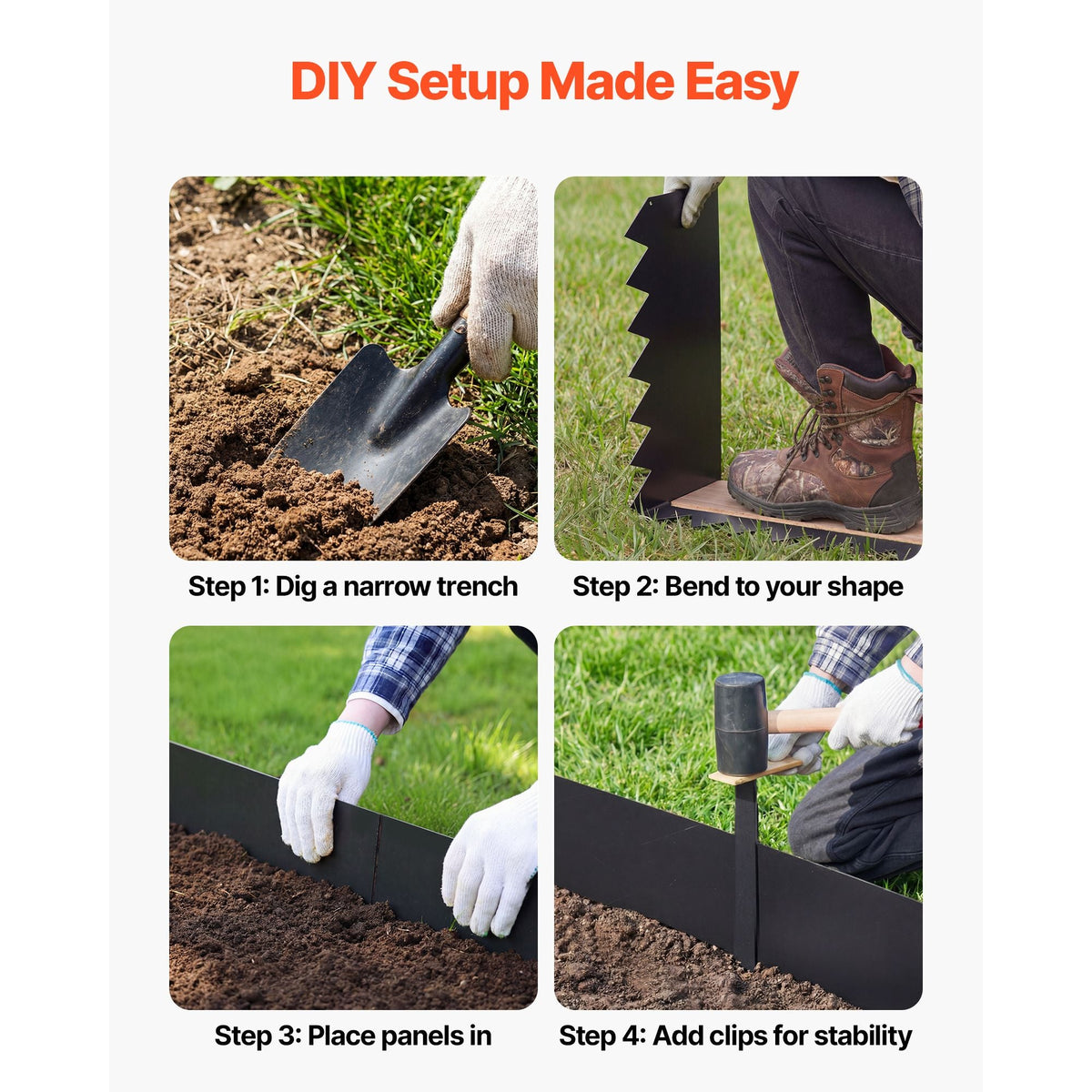 Galvanized Steel Landscape Edging, 6-Pack 40 x 10 Inch Metal Edging for Landscaping with 8 Mounting Clips, Heavy Duty Metal Garden Edge Border for Flower Bed, Yard Pathway, Black