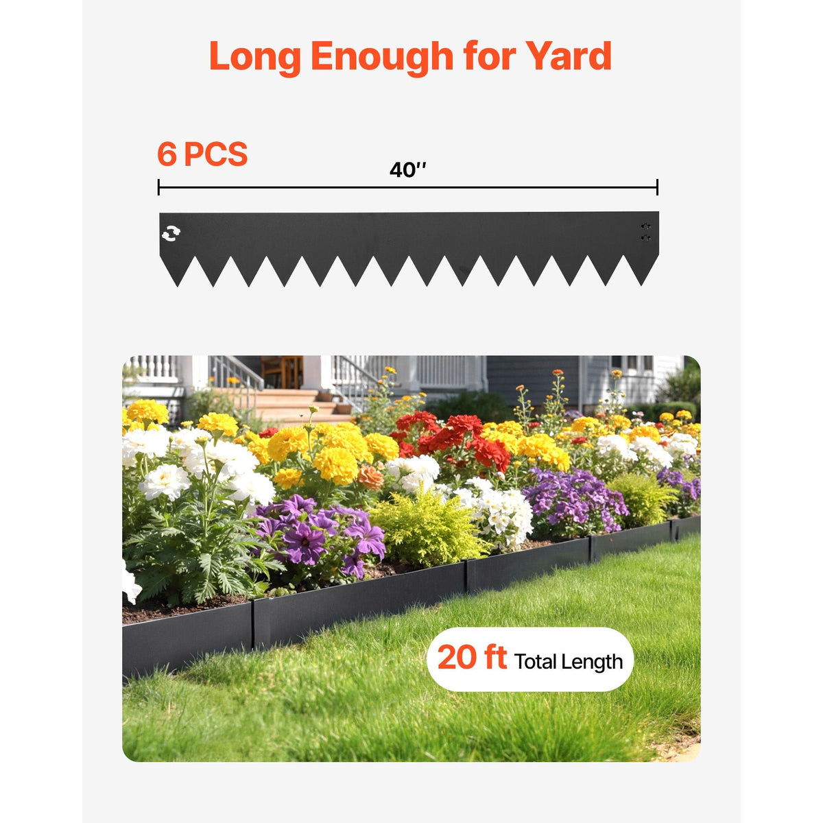 Galvanized Steel Landscape Edging, 6-Pack 40 x 6 Inch Metal Edging for Landscaping with 6 Mounting Clips, Bendable Metal Garden Edge Border for Flower Bed, Yard Pathway, Black