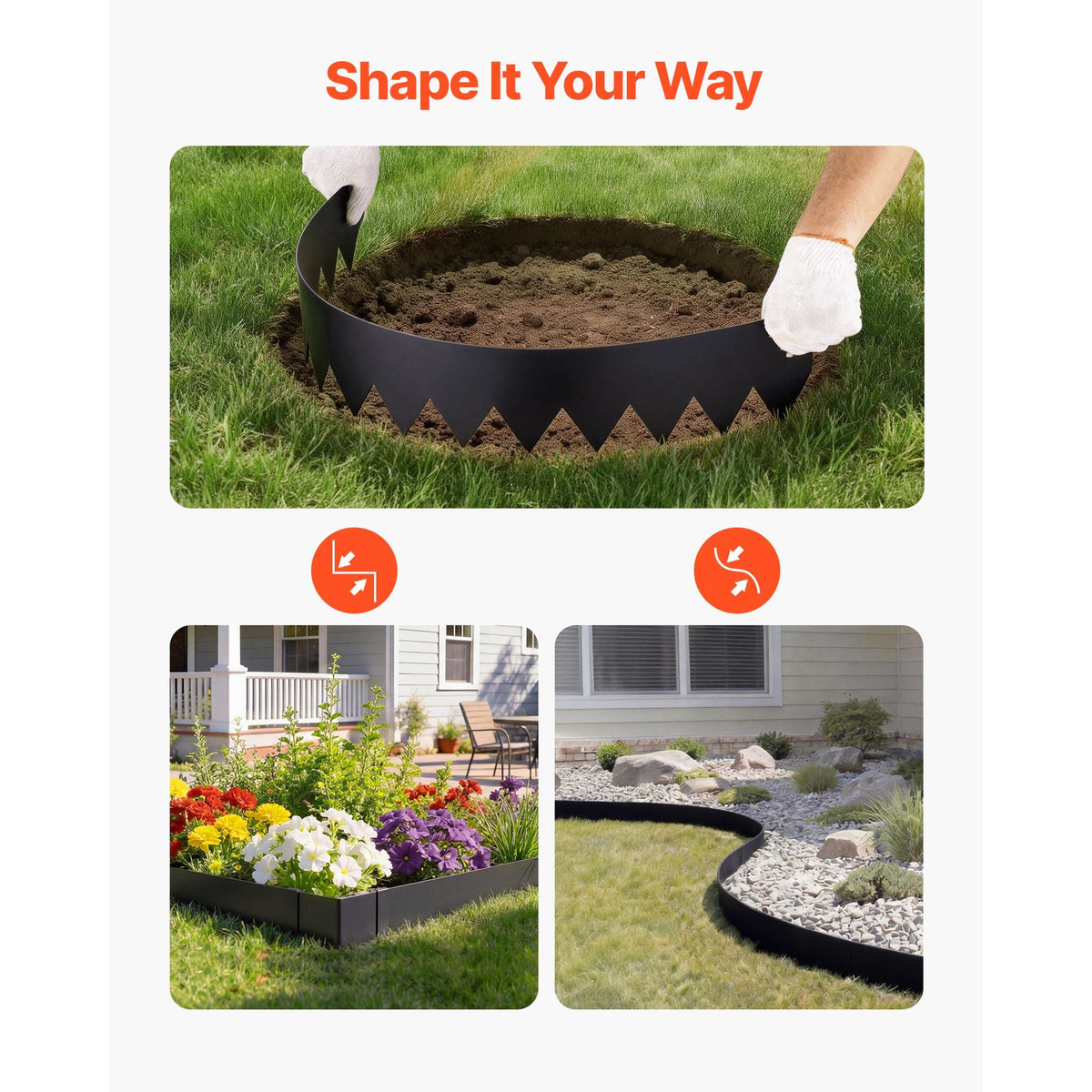 Galvanized Steel Landscape Edging, 6-Pack 40 x 6 Inch Metal Edging for Landscaping with 6 Mounting Clips, Bendable Metal Garden Edge Border for Flower Bed, Yard Pathway, Black