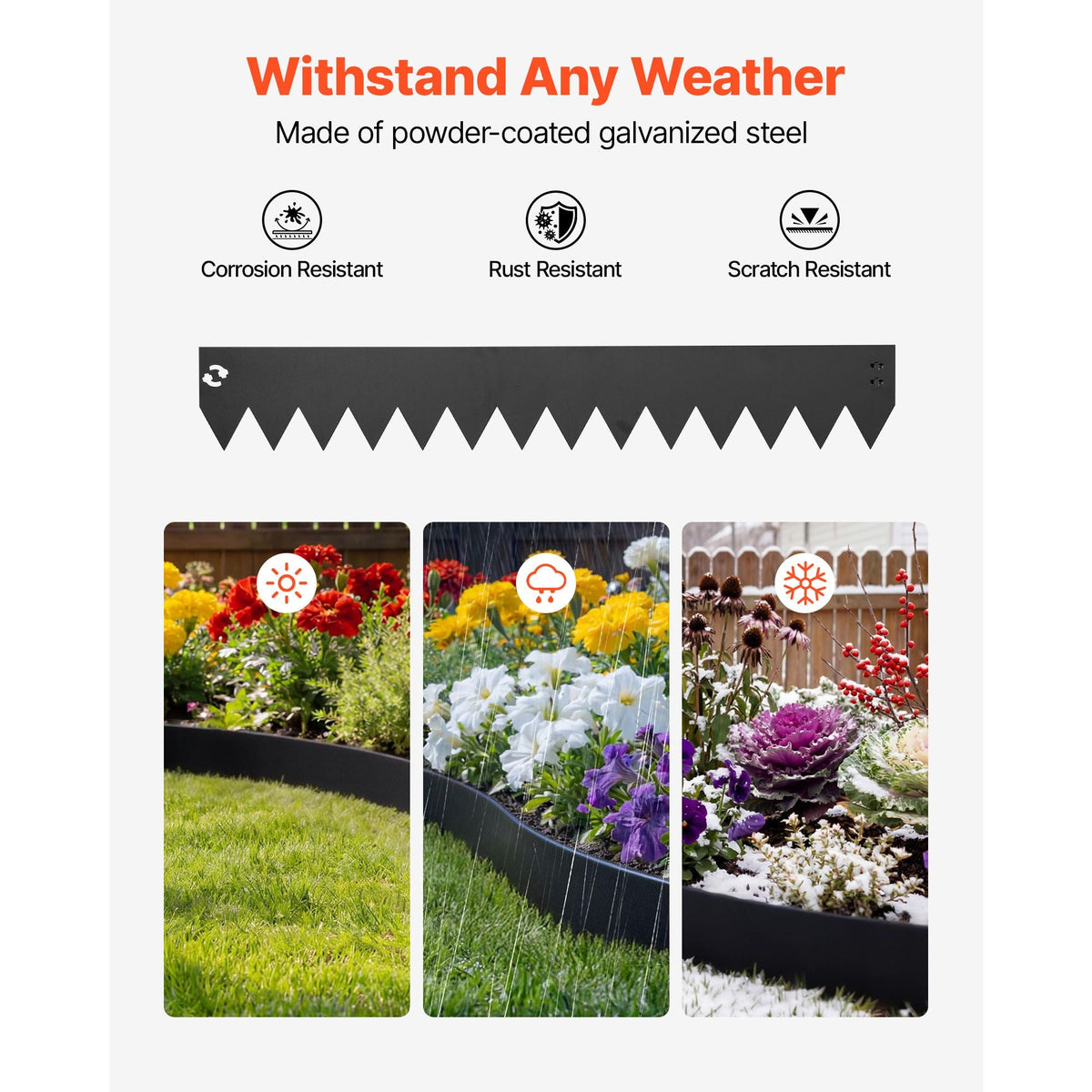 Galvanized Steel Landscape Edging, 6-Pack 40 x 6 Inch Metal Edging for Landscaping with 6 Mounting Clips, Bendable Metal Garden Edge Border for Flower Bed, Yard Pathway, Black