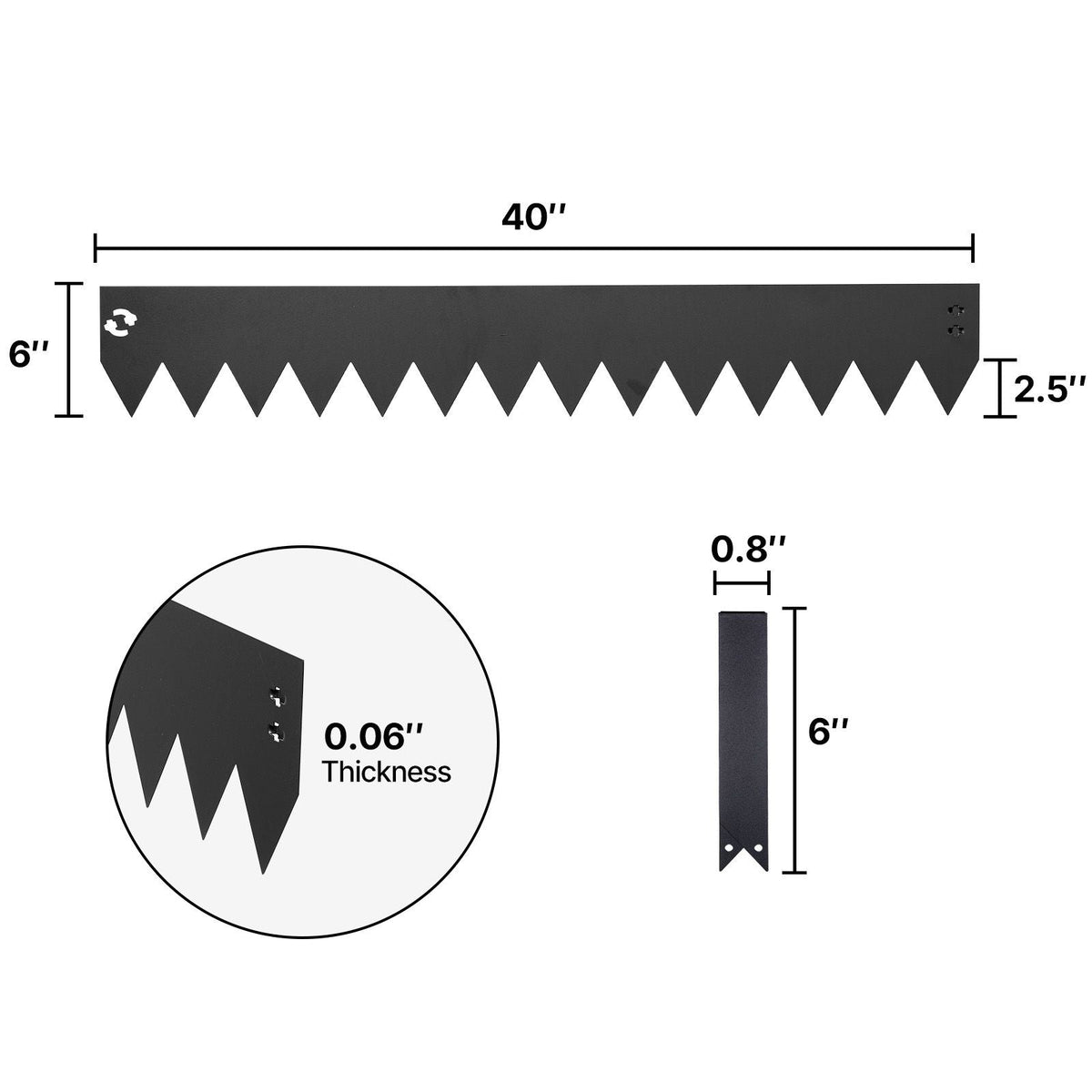 Galvanized Steel Landscape Edging, 6-Pack 40 x 6 Inch Metal Edging for Landscaping with 6 Mounting Clips, Bendable Metal Garden Edge Border for Flower Bed, Yard Pathway, Black