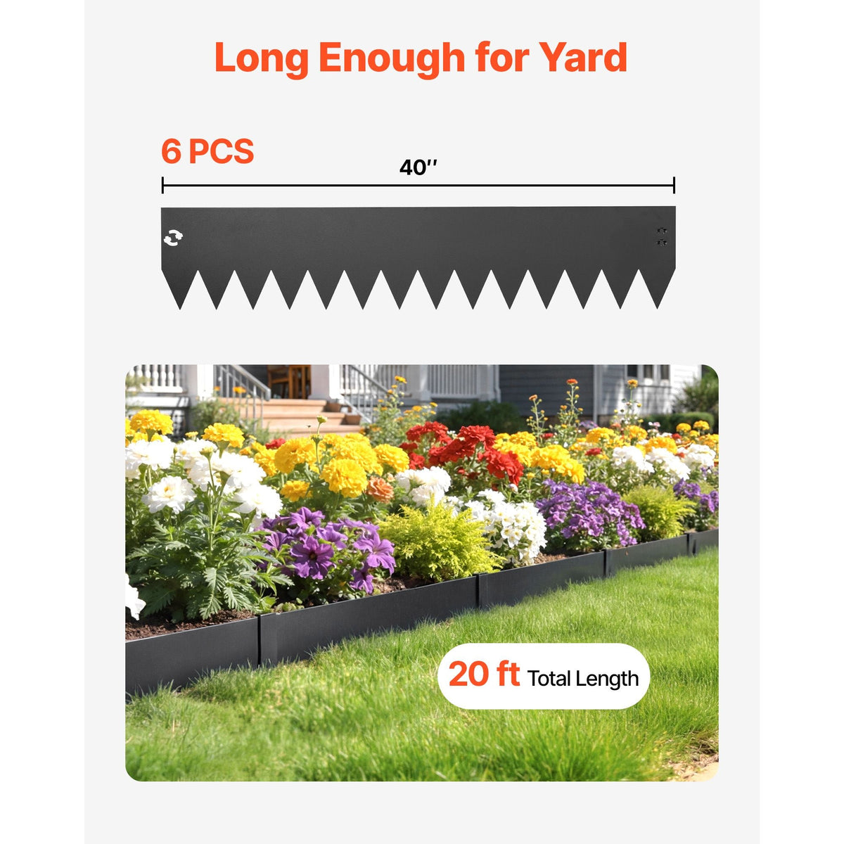 Galvanized Steel Landscape Edging, 6-Pack 40 x 8 Inch Metal Edging for Landscaping with 6 Mounting Clips, Bendable Metal Garden Edge Border for Flower Bed, Yard Pathway, Black
