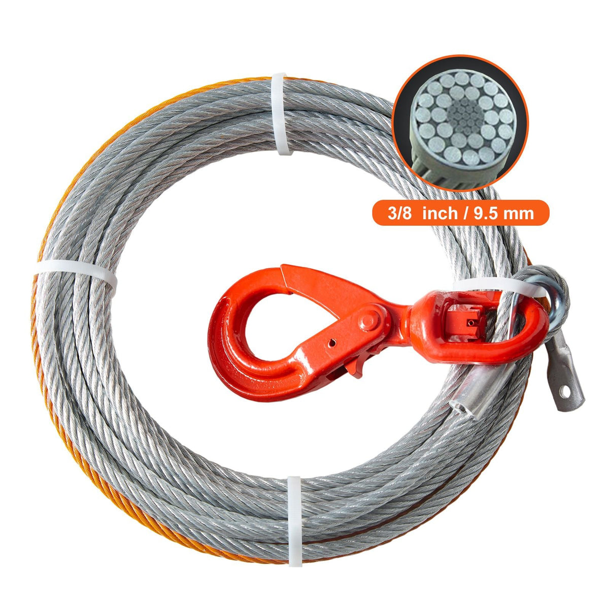 Galvanized Steel Winch Cable, 3/8 Inch x 50 Feet 15,200 lbs Breaking Strength, Wire Winch Rope with Swivel Hook, Towing Cable Heavy Duty, Universal Fit for SUV, Large Off-Road Vehicle, Truck