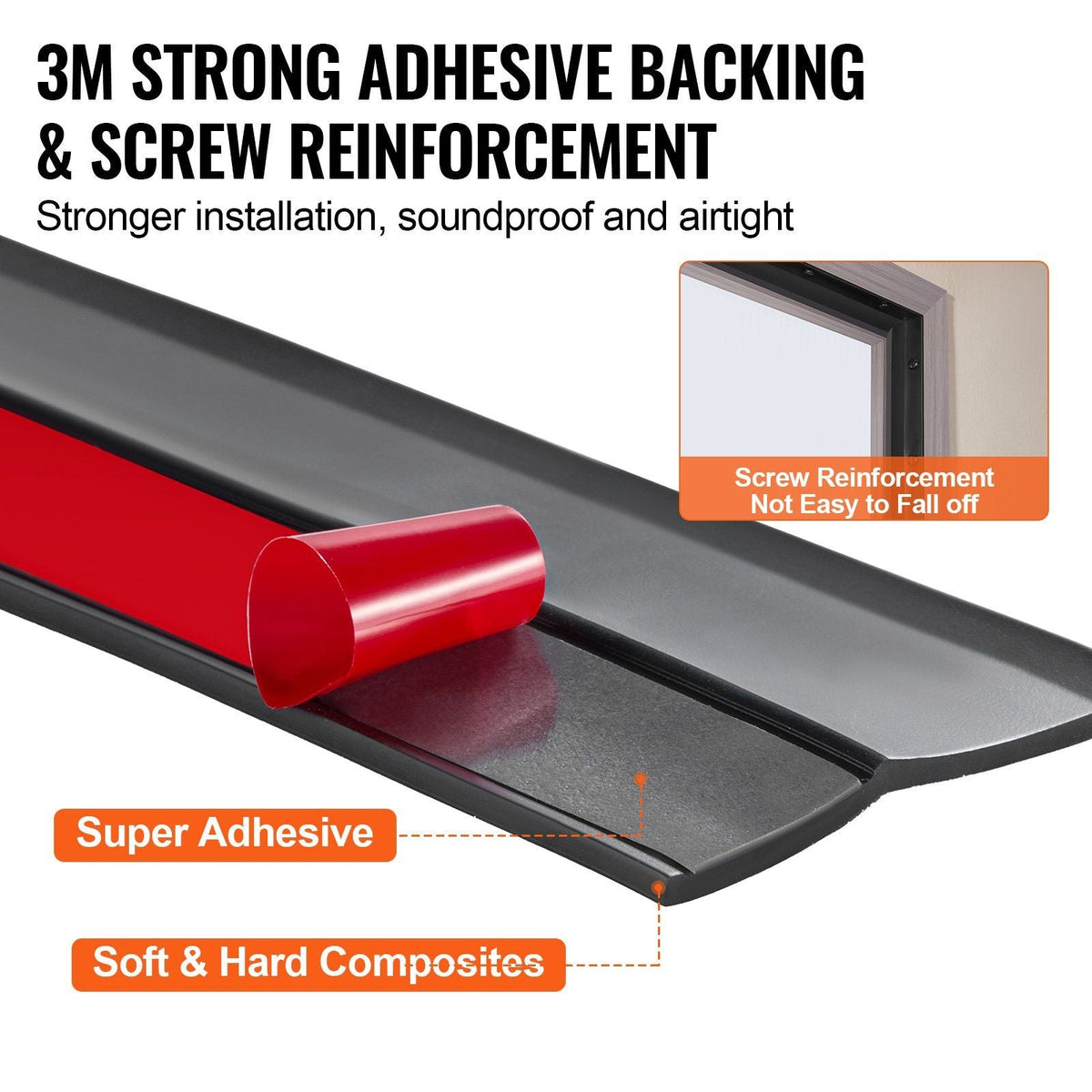 Garage Door Seal Top and Sides Seal Strip, 20 FT Universal Weather Stripping Replacement Soft and Hard Composite, Weatherproofing Garage Door TPE Seals with Adhesive Backed and Screws, Black