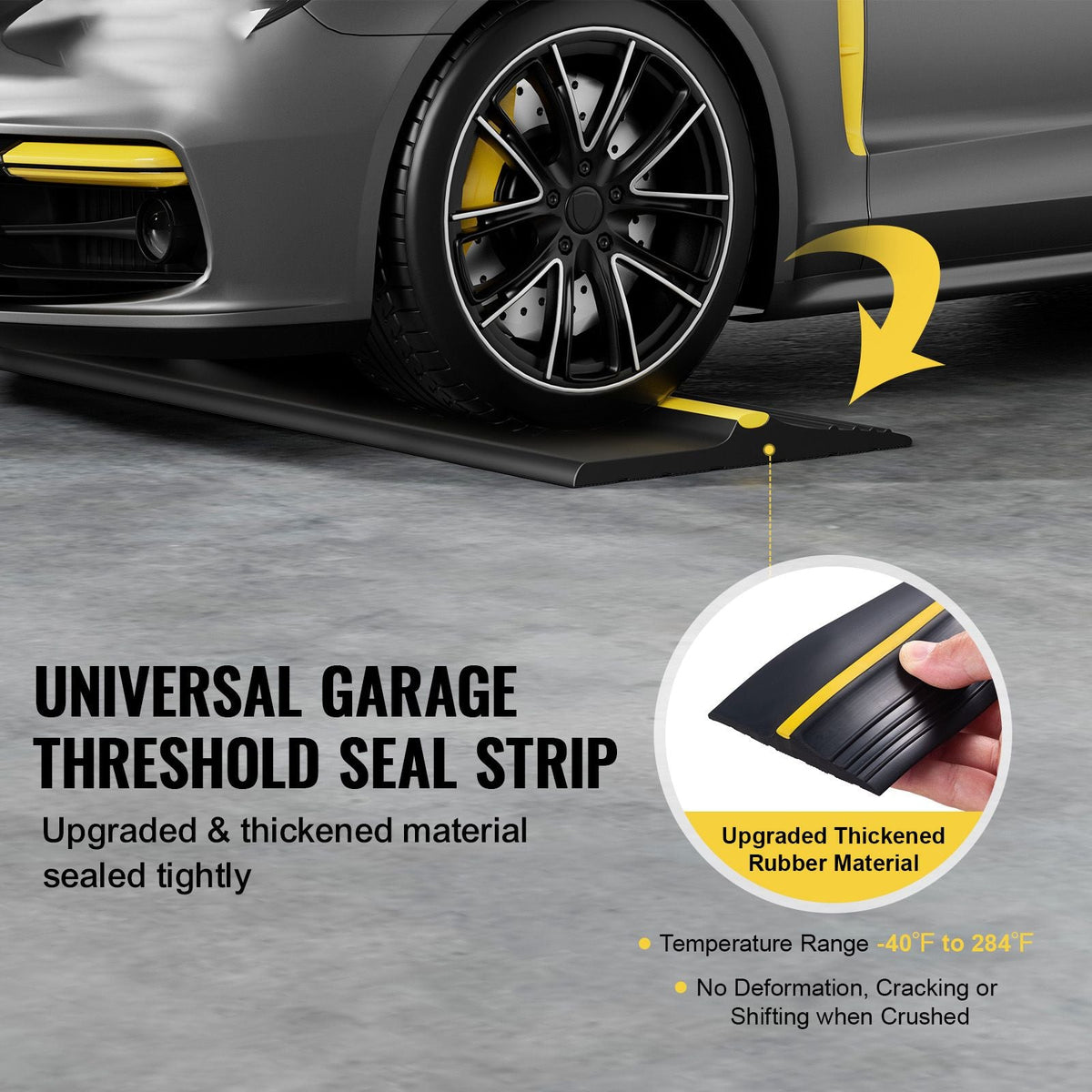 Garage Door Threshold Seal Strip, 12 FT Universal Garage Door Floor Seal Strip with Adhesive, Garage Door Bottom Weatherproof Strip, Upgraded Thick PVC DIY Weather Stripping Replacement, Black