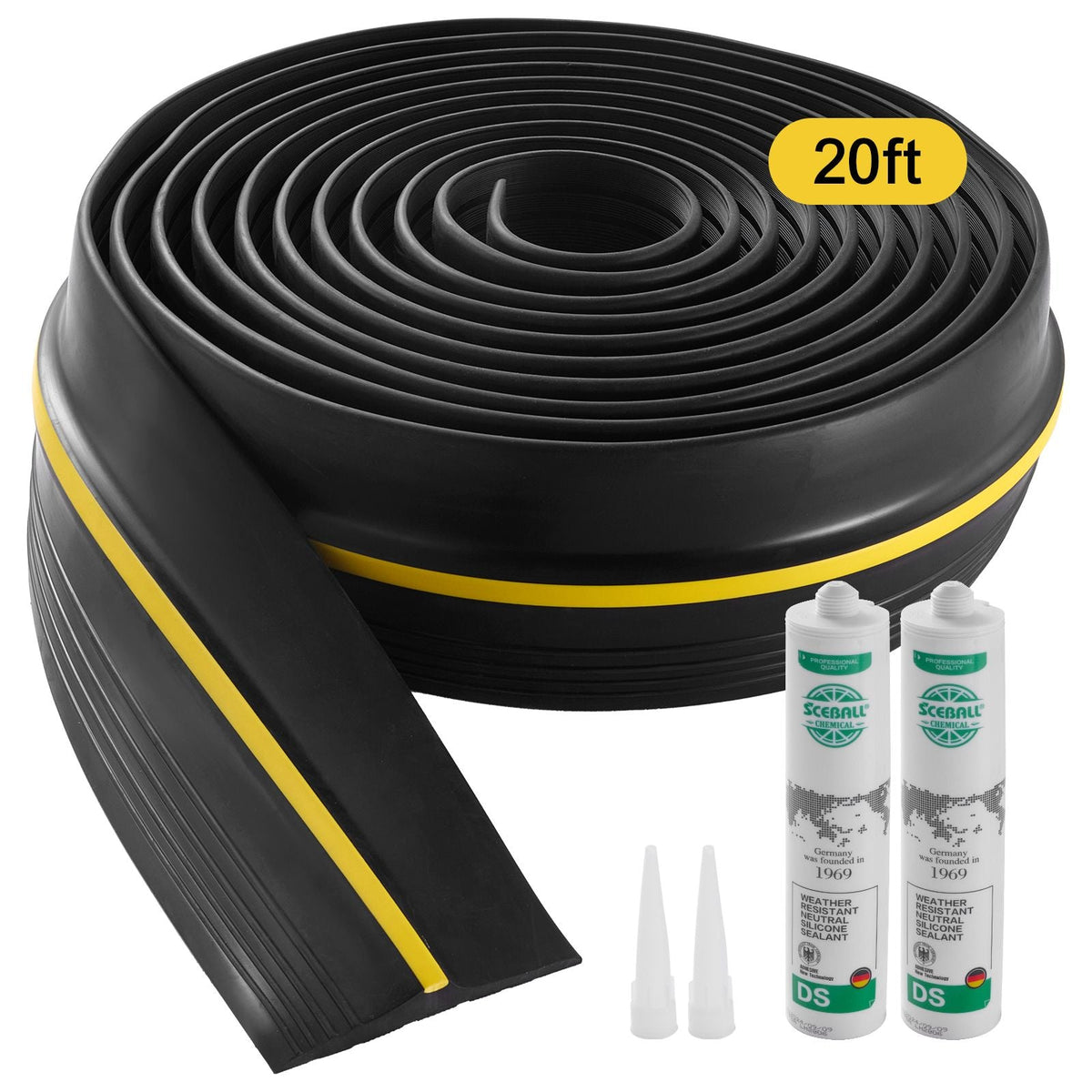 Garage Door Threshold Seal Strip, 20 FT Universal Garage Door Floor Seal Strip with Adhesive, Garage Door Bottom Weatherproof Strip, Upgraded Thick PVC DIY Weather Stripping Replacement, Black