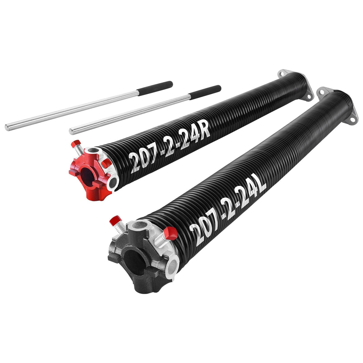 Garage Door Torsion Springs, Pair of 0.207 x 2 x 24 in, 16000 Cycles, Electrophoresis Black Coated for Replacement, Garage Door Springs with Non-Slip Winding Bars, Gloves and Mounting Wrench