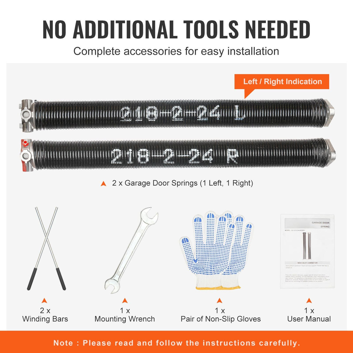 Garage Door Torsion Springs, Pair of 0.218 x 2 x 24inch, Garage Door Springs with Non-Slip Winding Bars, 16000 Cycles, Gloves and Mounting Wrench, Electrophoresis Coated for Replacement