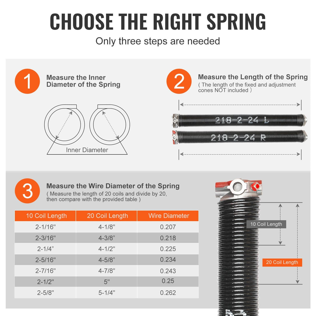 Garage Door Torsion Springs, Pair of 0.218 x 2 x 24inch, Garage Door Springs with Non-Slip Winding Bars, 16000 Cycles, Gloves and Mounting Wrench, Electrophoresis Coated for Replacement
