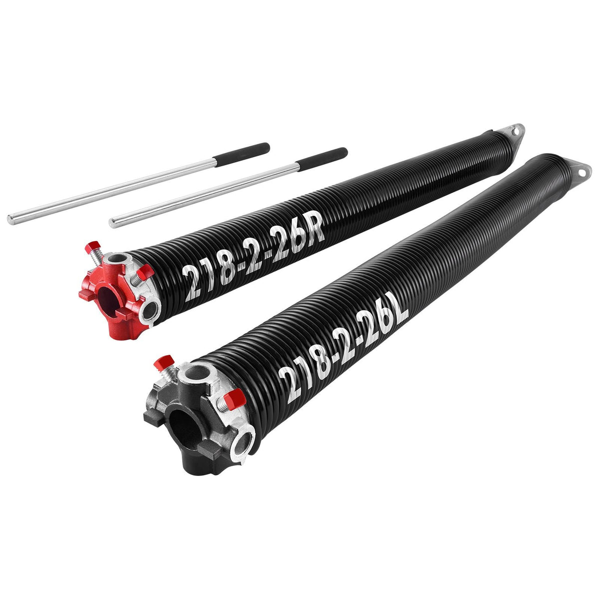 Garage Door Torsion Springs, Pair of 0.218 x 2 x 26 in, 16000 Cycles, Electrophoresis Black Coated for Replacement, Garage Door Springs with Non-Slip Winding Bars, Gloves and Mounting Wrench