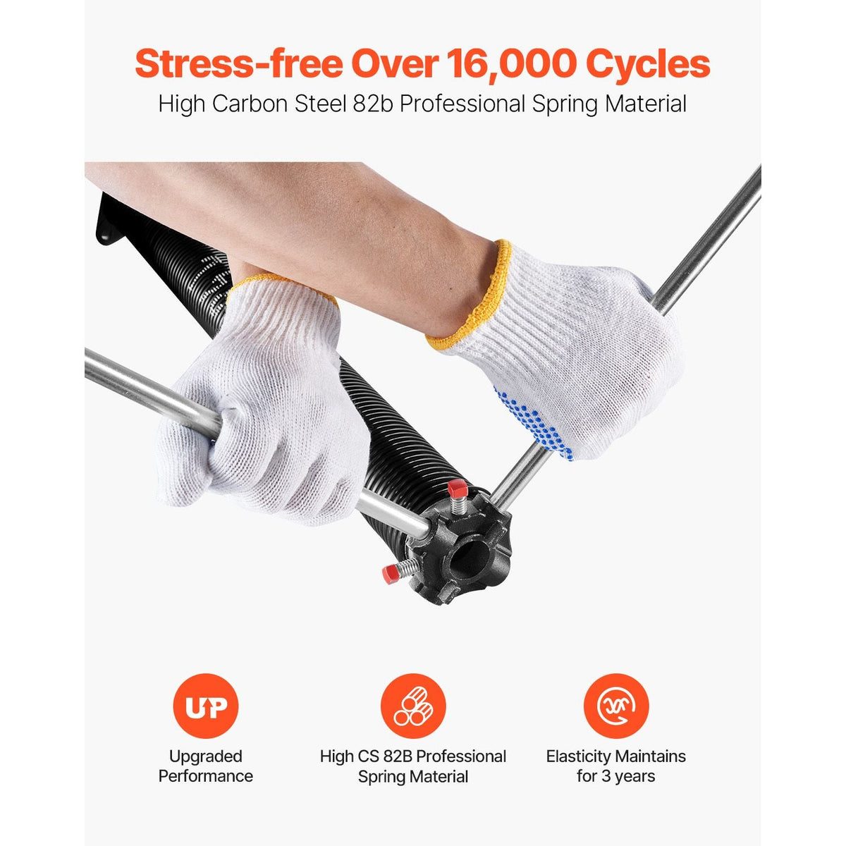 Garage Door Torsion Springs, Pair of 0.225 x 2 x 24 in, 16000 Cycles, Electrophoresis Black Coated for Replacement, Garage Door Springs with Non-Slip Winding Bars, Gloves and Mounting Wrench