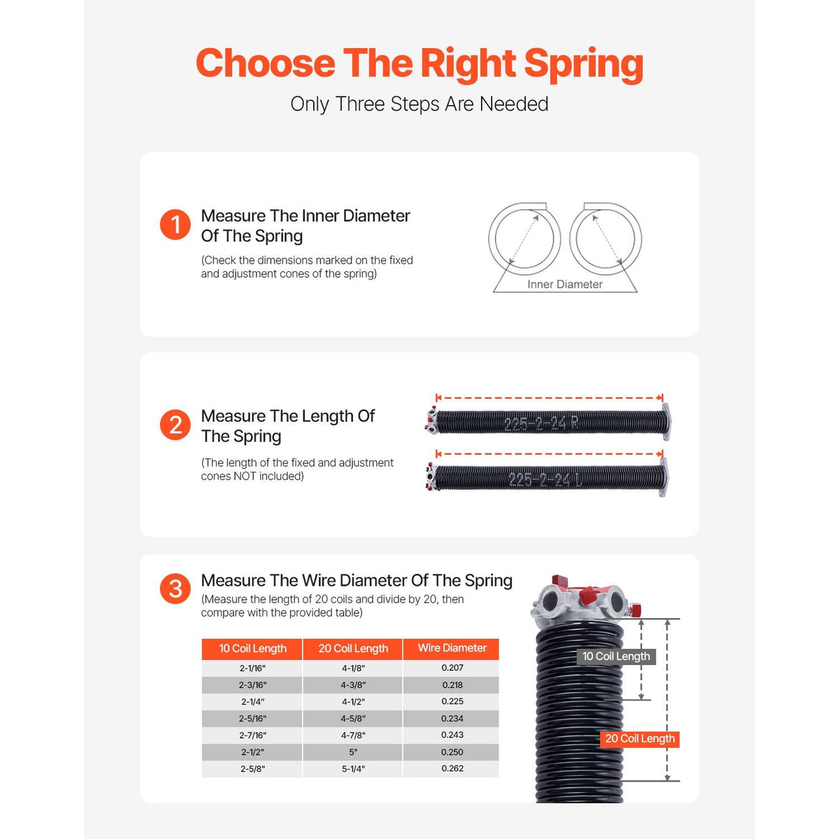 Garage Door Torsion Springs, Pair of 0.225 x 2 x 24 in, 16000 Cycles, Electrophoresis Black Coated for Replacement, Garage Door Springs with Non-Slip Winding Bars, Gloves and Mounting Wrench