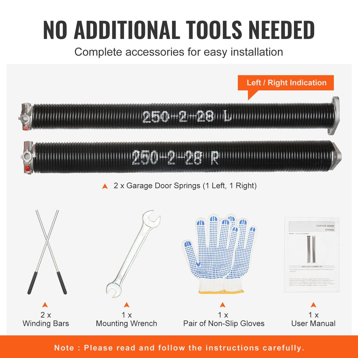Garage Door Torsion Springs, Pair of 0.25 x 2 x 28inch, Garage Door Springs with Non-Slip Winding Bars, 16000 Cycles, Gloves and Mounting Wrench, Electrophoresis Coated for Replacement