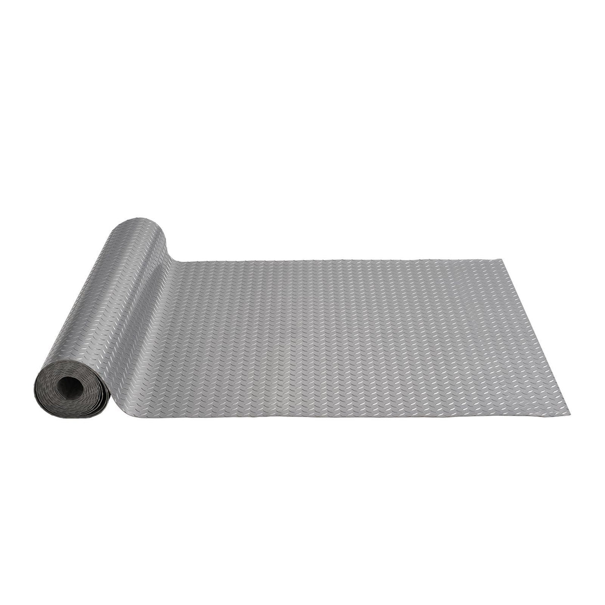Garage Floor Mat 4.9x13ft Vinyl Garage Flooring Roll Anti-Slide Diamond Texture Silver Garage Mats for Under Car 63.7sqft Covering Space DIY PVC Garage Floor Mat for Gyms Boats Car Trailer