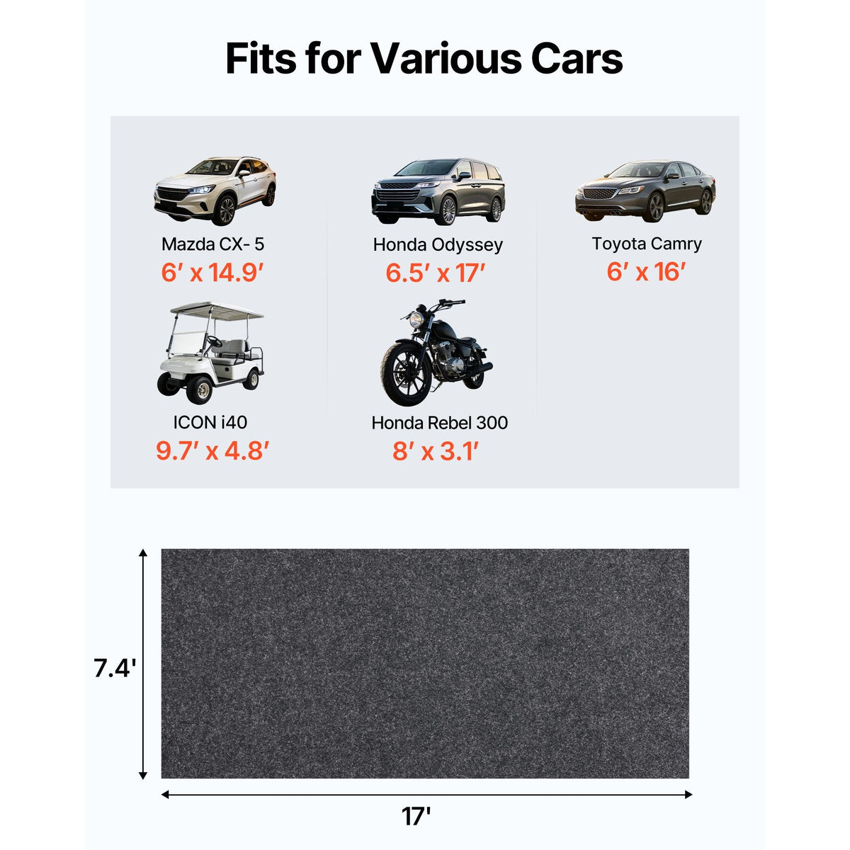 Garage Floor Mat, 7.4'x17' Waterproof Protection from Water,Snow, Rain,Mud and Oil for Cars, Non-slip Heavy Duty Containment Mat with TPE Anti-Leak Backing & Easy to Clean & Cuttable
