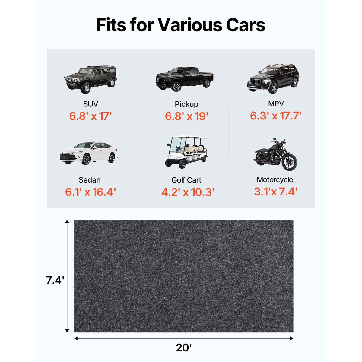 Garage Floor Mat, 7.5'x20' Waterproof Protection from Water,Snow, Rain,Mud and Oil for Cars, Non-slip Heavy Duty Containment Mat with TPE Anti-Leak Backing & Easy to Clean & Cuttable